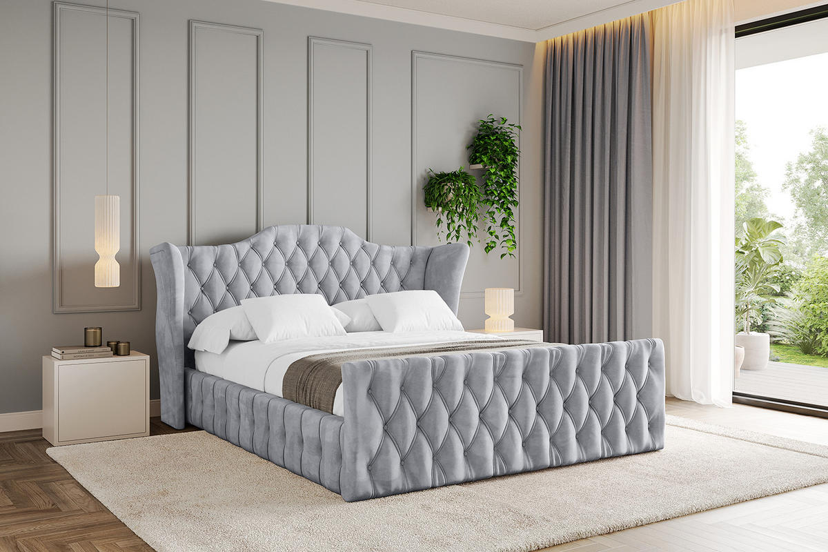POLSTERBETT mit Bettkasten, Fußteil und Lattenrost, Boxbett mit Matratze H3/H4 - MODY-Z 180x200 Hellgrau - Hellgrau, Holzwerkstoff/Textil (180/200cm) - ALTDECOR