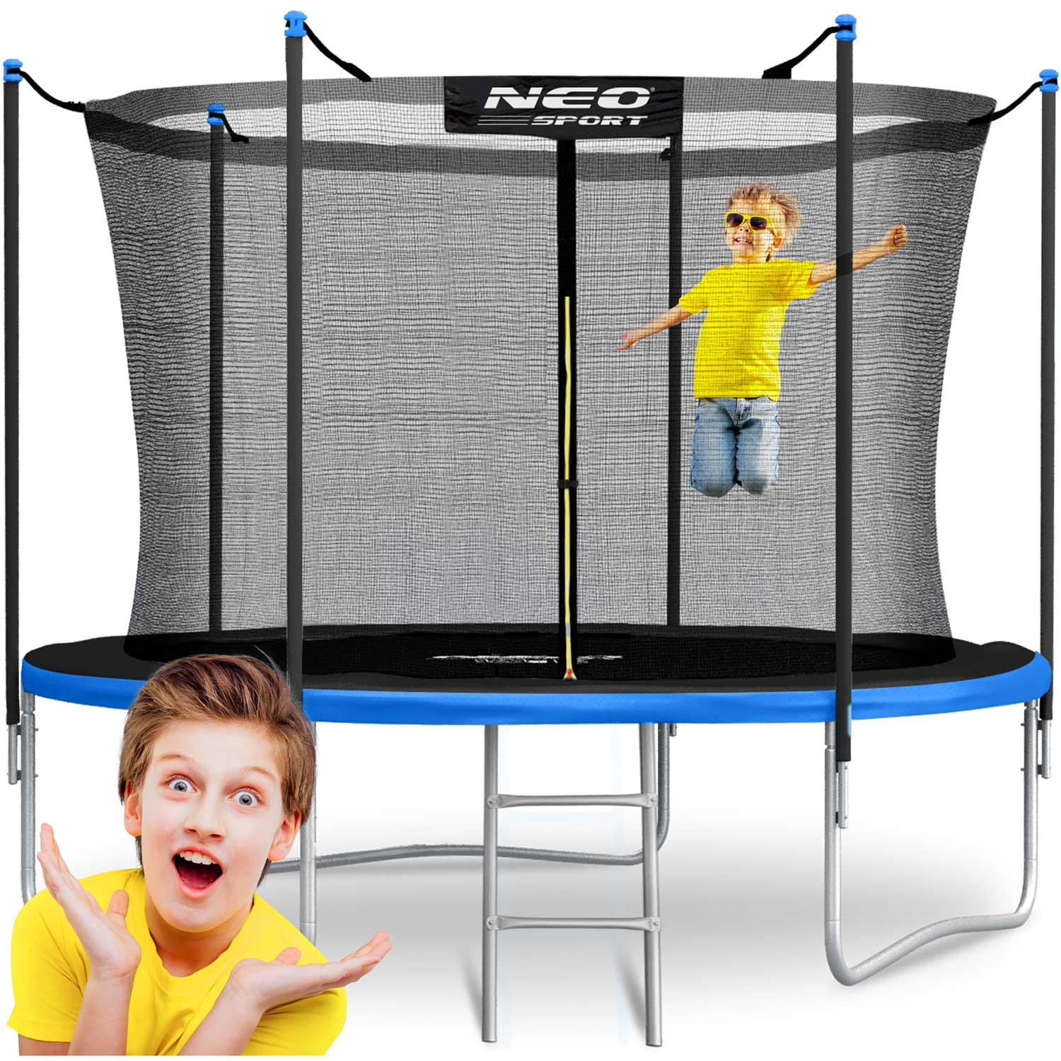 GARTENTRAMPOLIN 10 ft/312 cm mit Innengitter und Leiter - Blau, Metall (312/312cm)