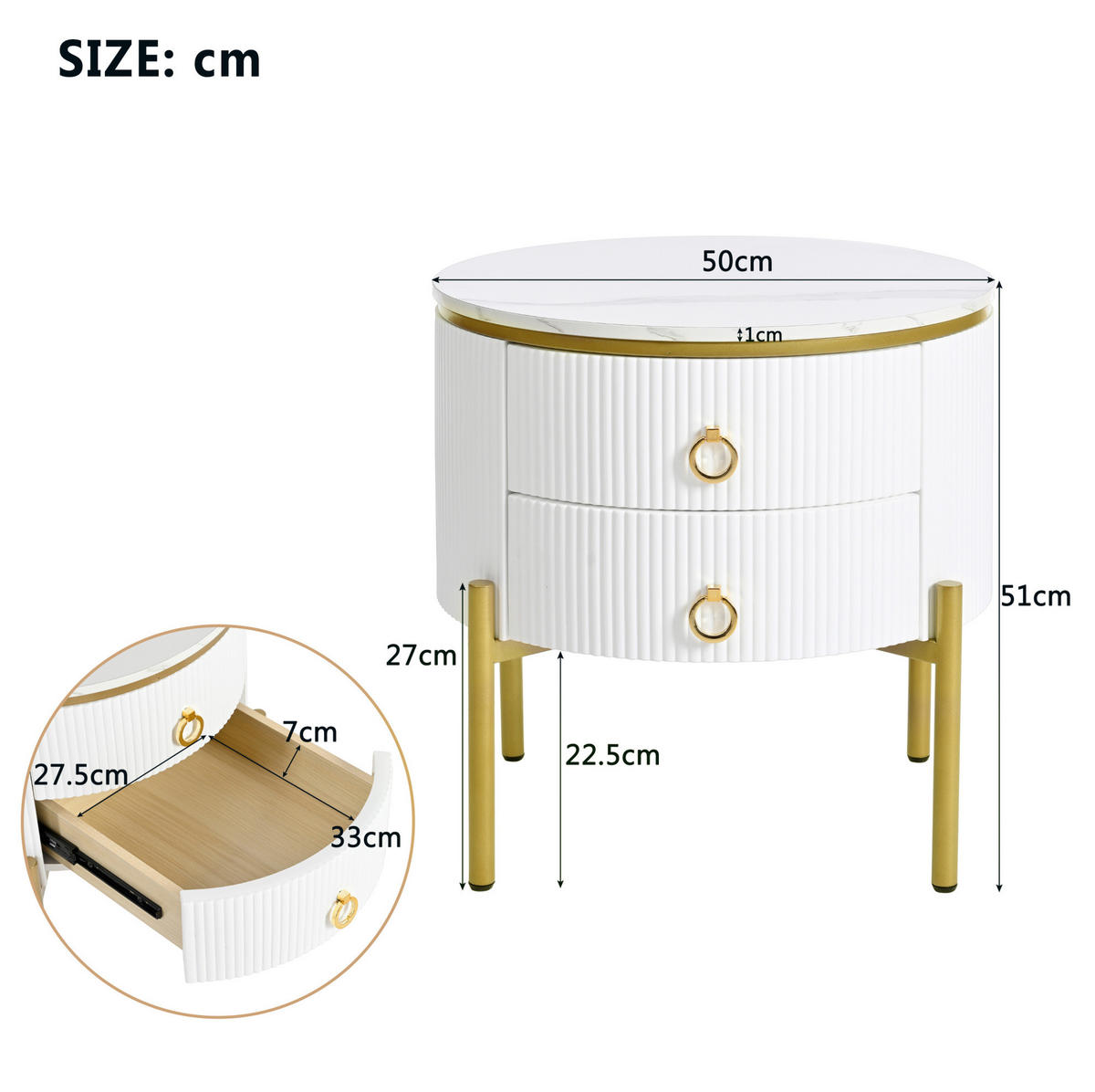 BEISTELLTISCH 50/51 cm Weiß aus MDF mit 2 Schubladen - Weiß, Holzwerkstoff (50/50/51cm) - OKMYHOME
