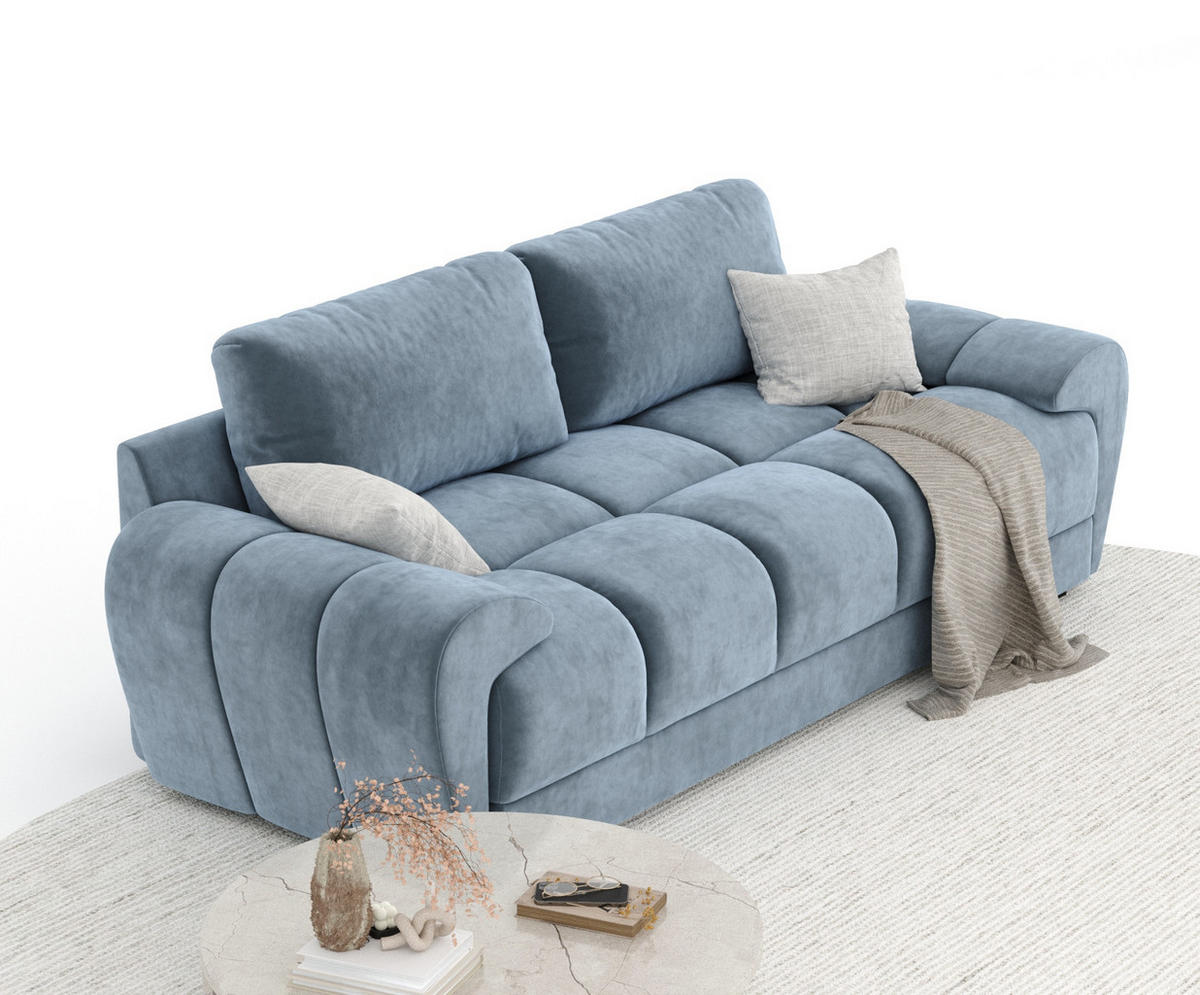 3-SITZER SOFA Peebles Blau Samtstoff - Blau/Schwarz, Holz/Holzwerkstoff (244/90/101cm) - Maison de Reve