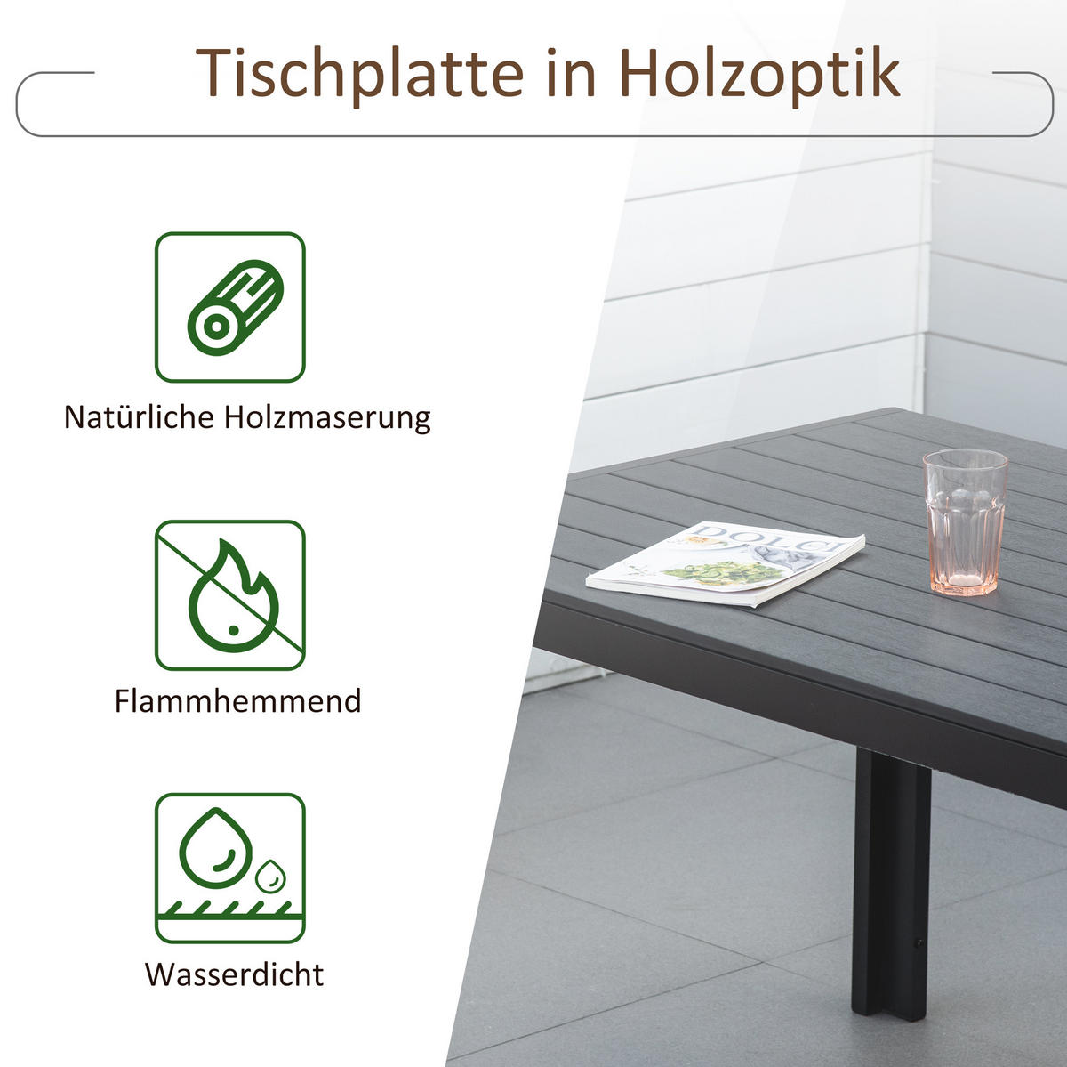 LOUNGETISCH 190/84.5/72 cm Schwarz aus Aluminium wetterfest - Schwarz, Metall (190/84.5/72cm) - OKMYHOME