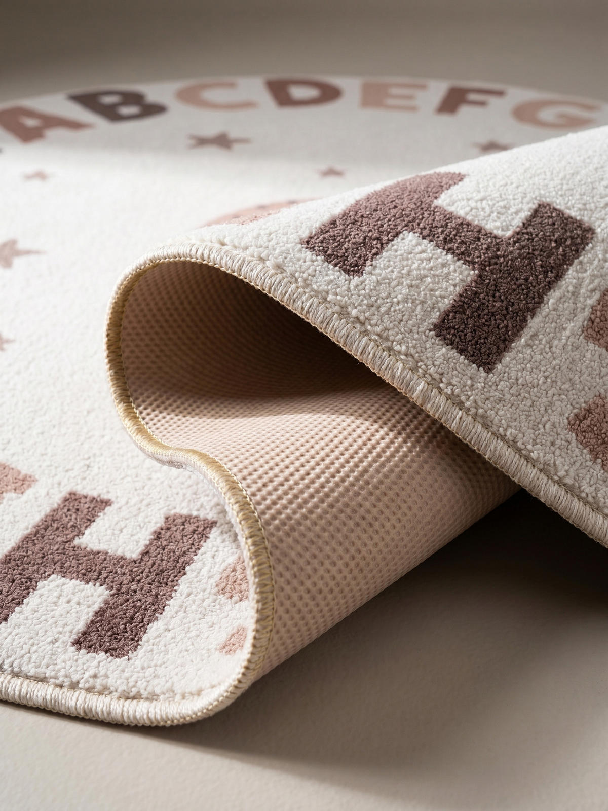 SPIELTEPPICH Waschbar TINO in Creme, mit Alphabet-Motiv, Ø 120 cm - Beige, Textil (120/120cm) - KADIMA DESIGN