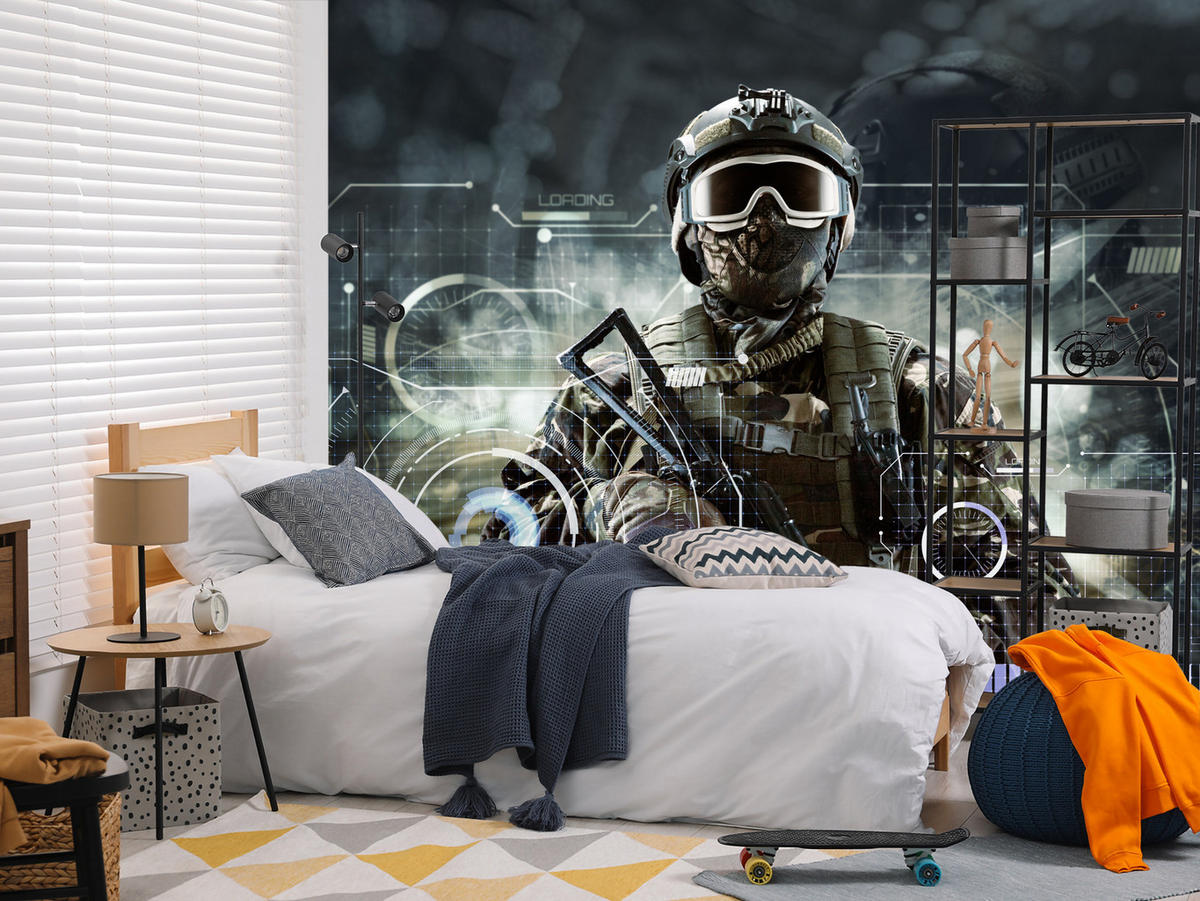 FOTOTAPETE für Jugendzimmer Futuristischer Soldat Krieger 300x210 - Braun/Grau, Papier (300/210cm) - Muralo