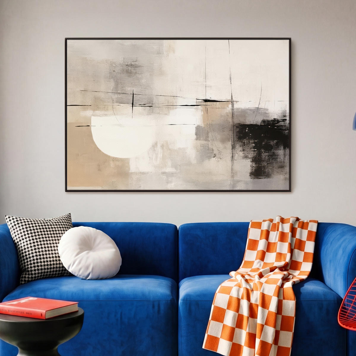 LEINWAND Bilder mit Rahmen - Abstrakt - Kunst - Grau - 90x60 - Hellgrau, Textil (90/60cm) - MuchoWow