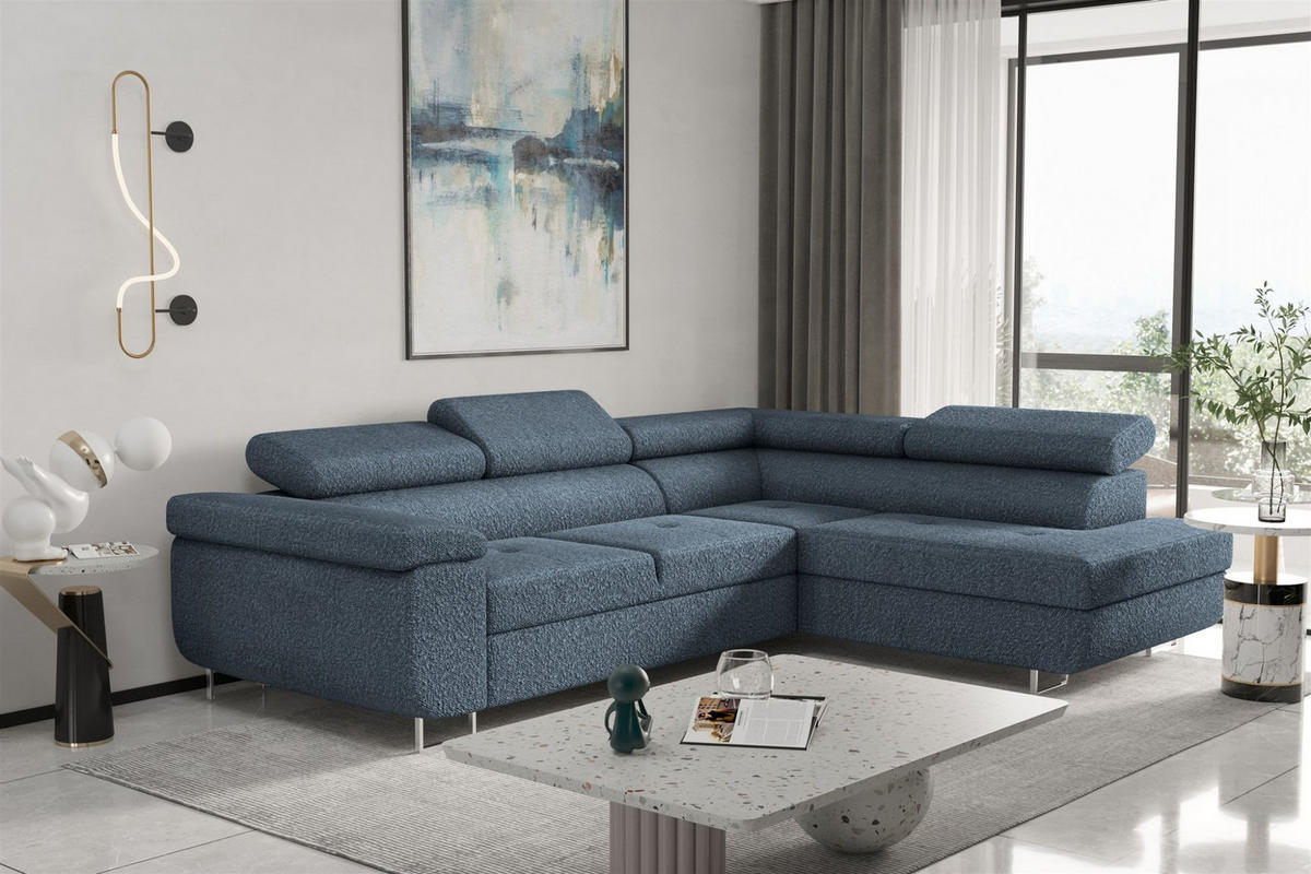 ECKSOFA Jade Mit Schlaffunktion - Blau, Holzwerkstoff/Textil (275/202cm) - Fun Möbel