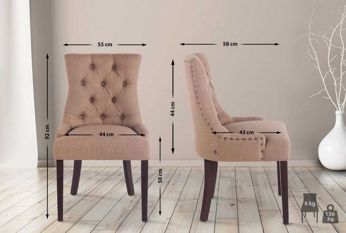 WOHNZIMMERSTUHL Stoff taupe - Taupe, Holz/Textil (55/92/58cm) - CLP