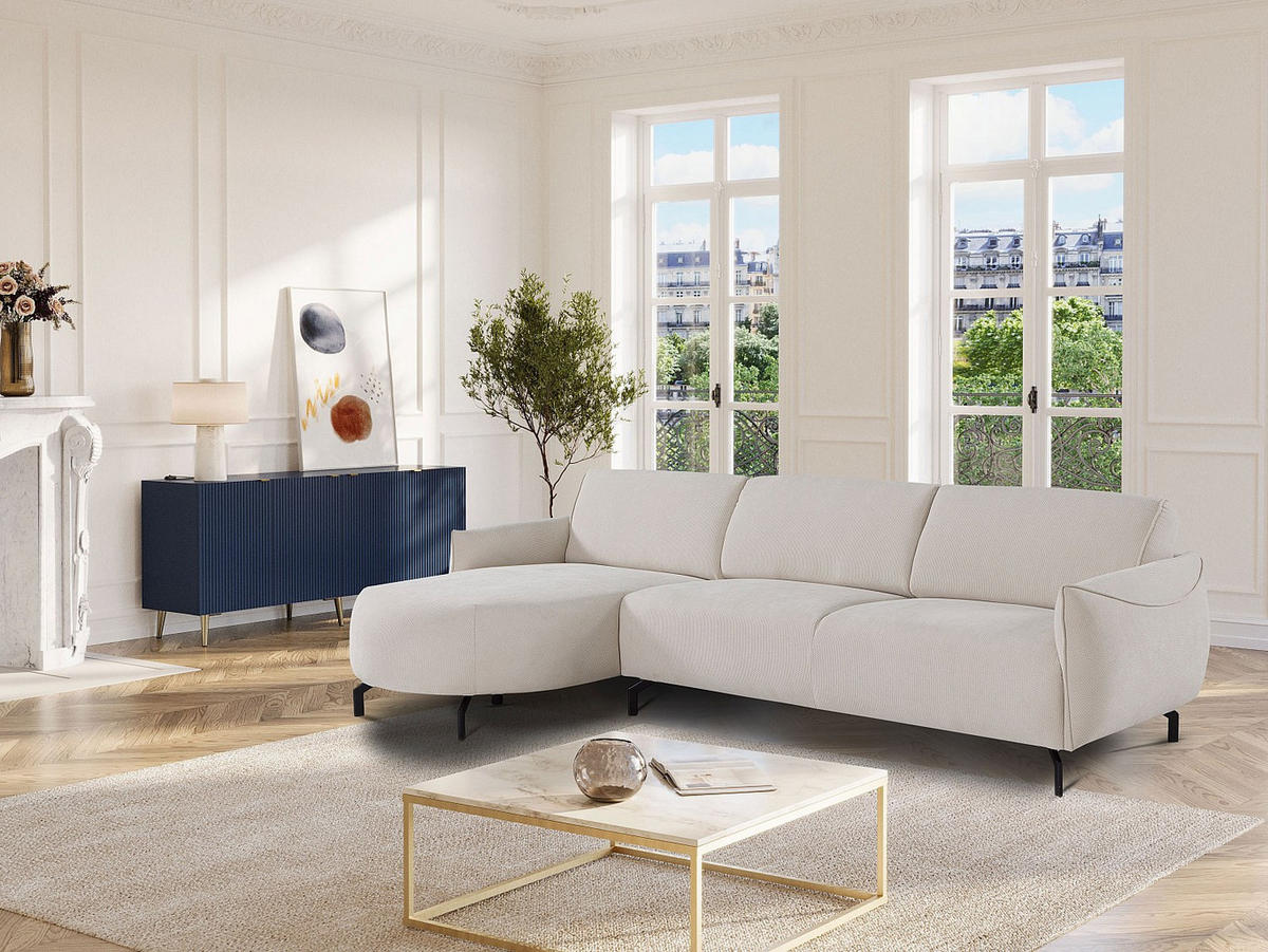 SOFA - 5 Personen - stoff - beige Feriona - Beige, Textil/Metall (295/84/150cm) - Vente-Unique