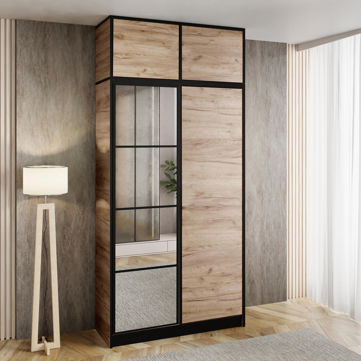 DREHTÜRENSCHRANK EDEN MIT AUFSATZ 2D Eiche Craft Gold - Honigeiche, Holzwerkstoff (105/247/39cm) - Kier Furniture