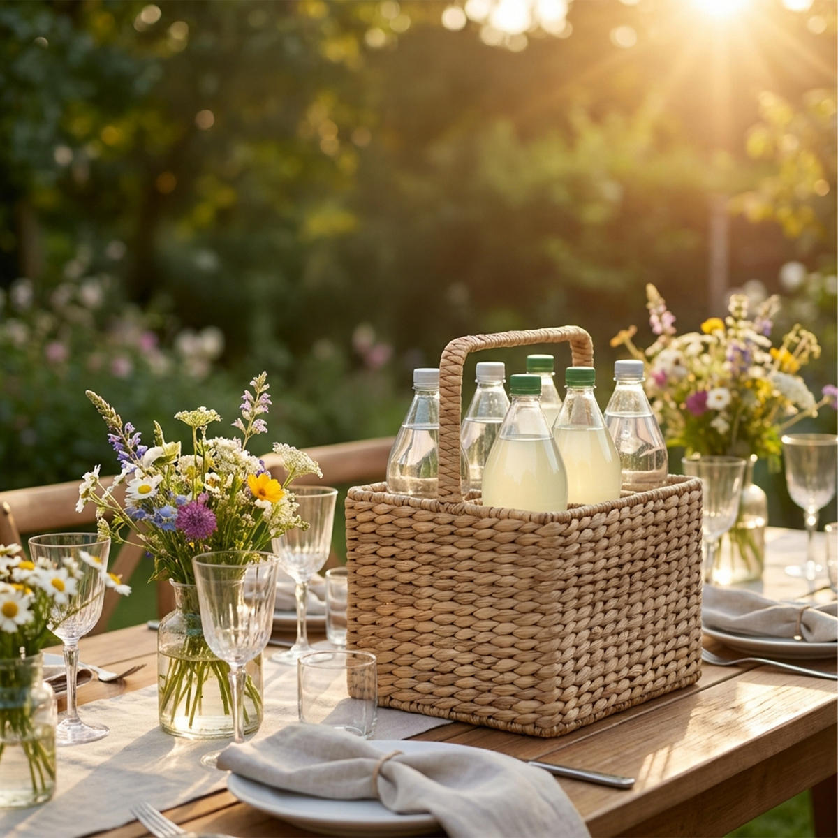 FLASCHENKORB - Hellbraun, Textil/Metall (32/34/22cm) - Relaxdays