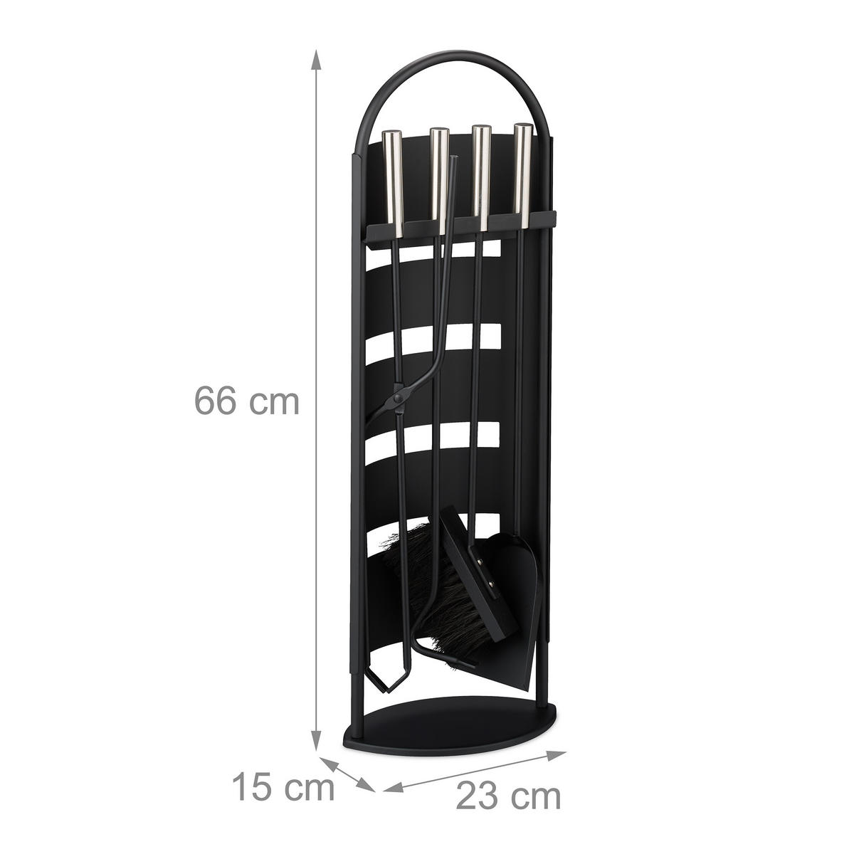 KAMINBESTECK-SET 5-tlg. - Schwarz, Metall (23/66/15cm) - Relaxdays