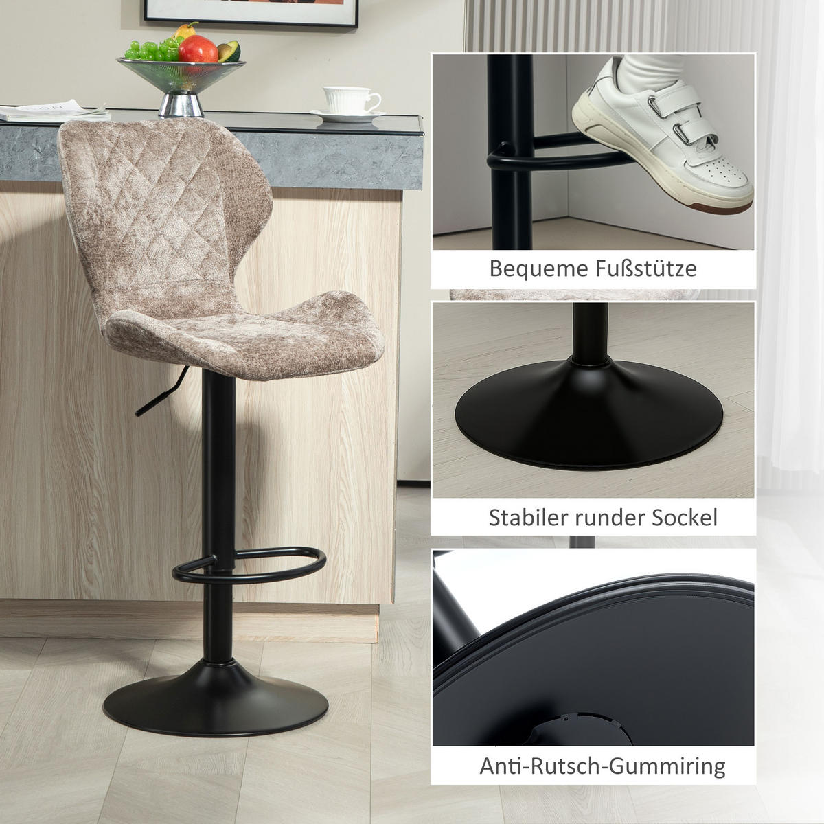 BARHOCKER 2er Set, Höhenverstellbar, Braun - Braun, Kunststoff (51.5/112/48cm) - HOMCOM