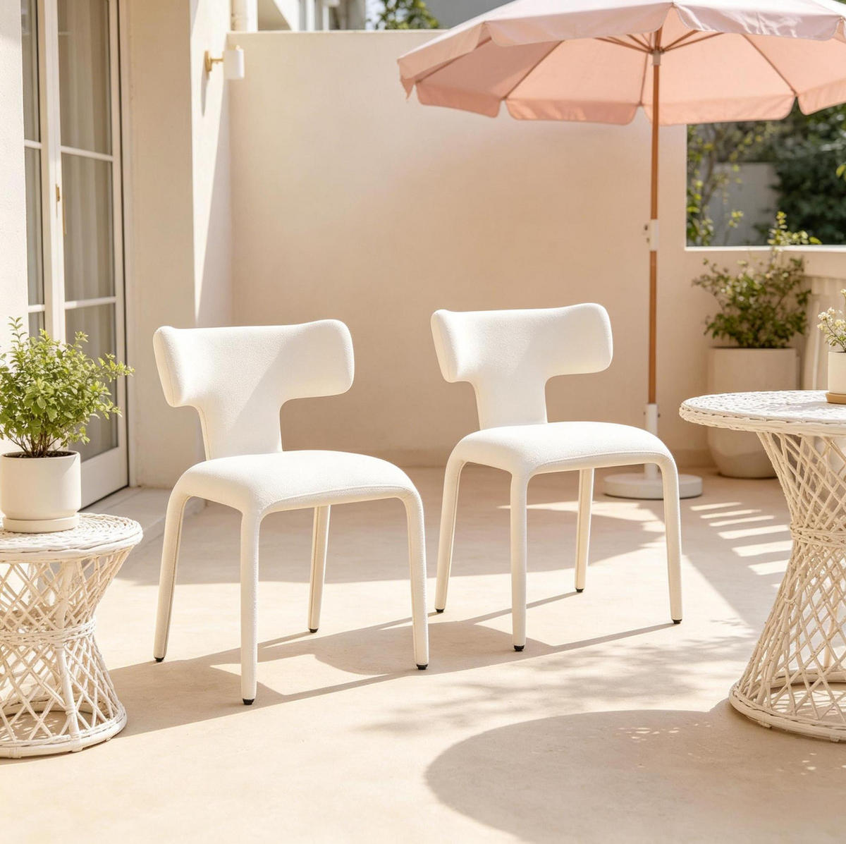 ESSSTUHL mit Rollen 53 x 53 x 78 cm 2er-Set Apricot Cream - Weiß, Metall (53/78/53cm) - Meubliv