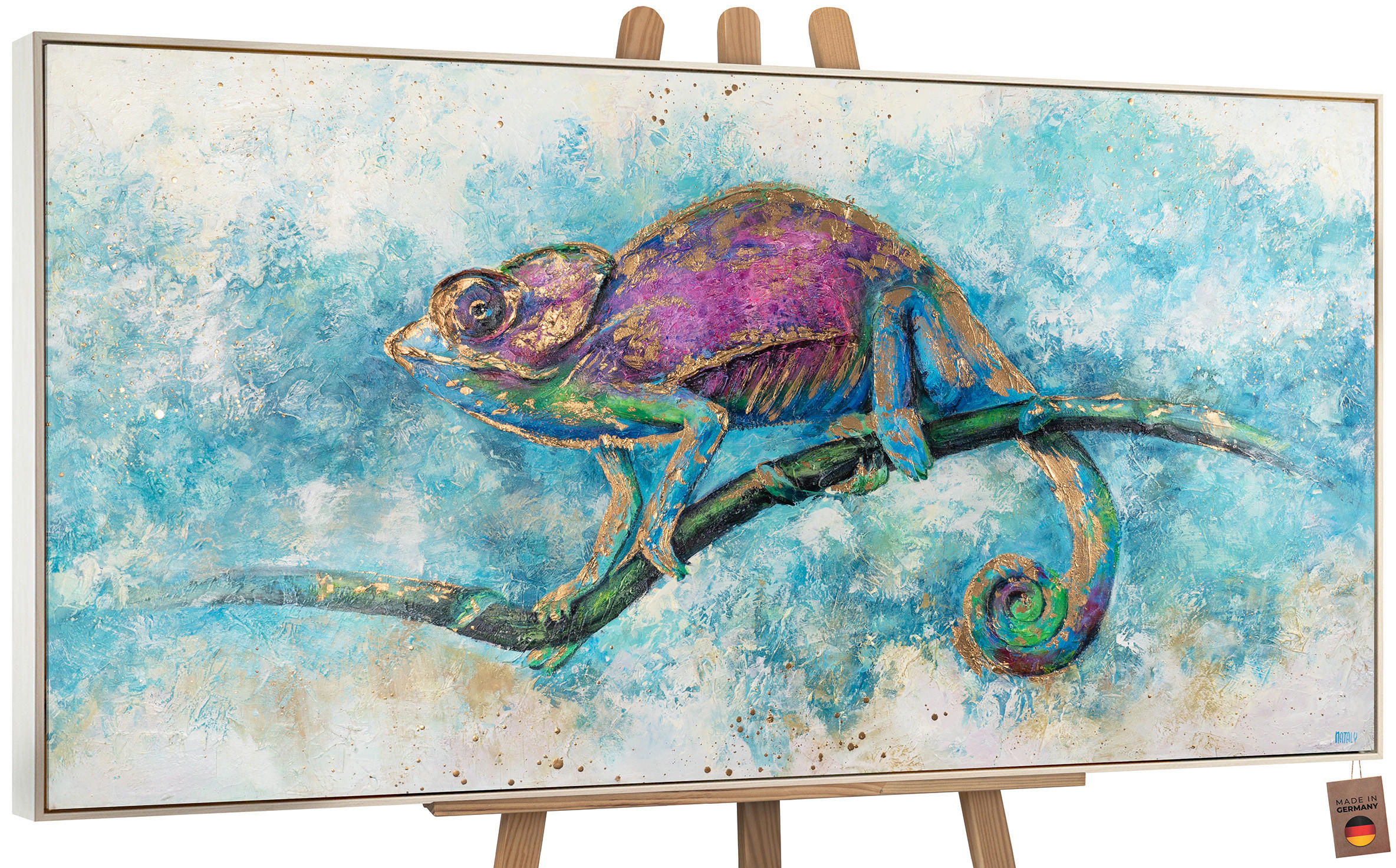 GEMÄLDE Leguan Schattenfugenrahmen Beige 200x100 cm - Beige, Holz (200/100cm) - YS-art gallery