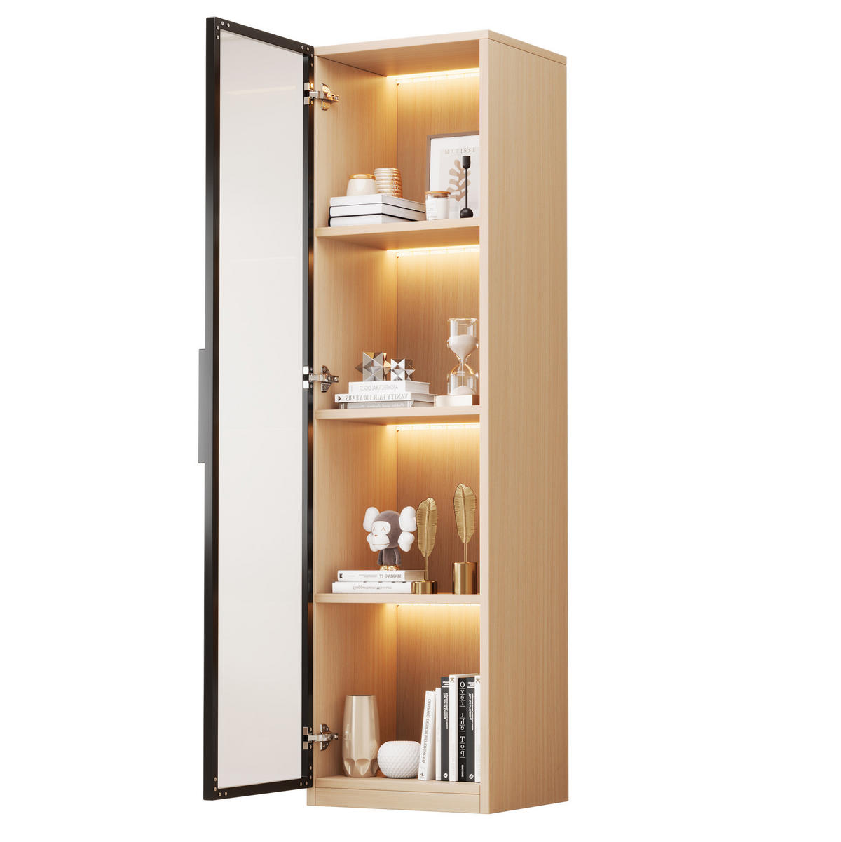 VITRÍNA 40/40/165 cm MDF dekor dub, s tvrdeným sklom a LED osvetlením - farba duba, kompozitné drevo (40/165/40cm) - BEAOK