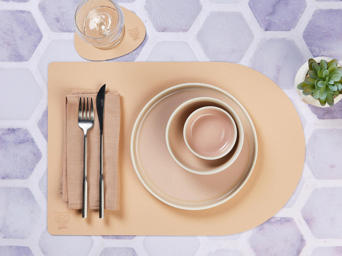 UNTERSETZER - 6er-Set - Recyceltes Leder in Blassrosa und Blassgrün - Pink, Textil (11/13cm) - Björn