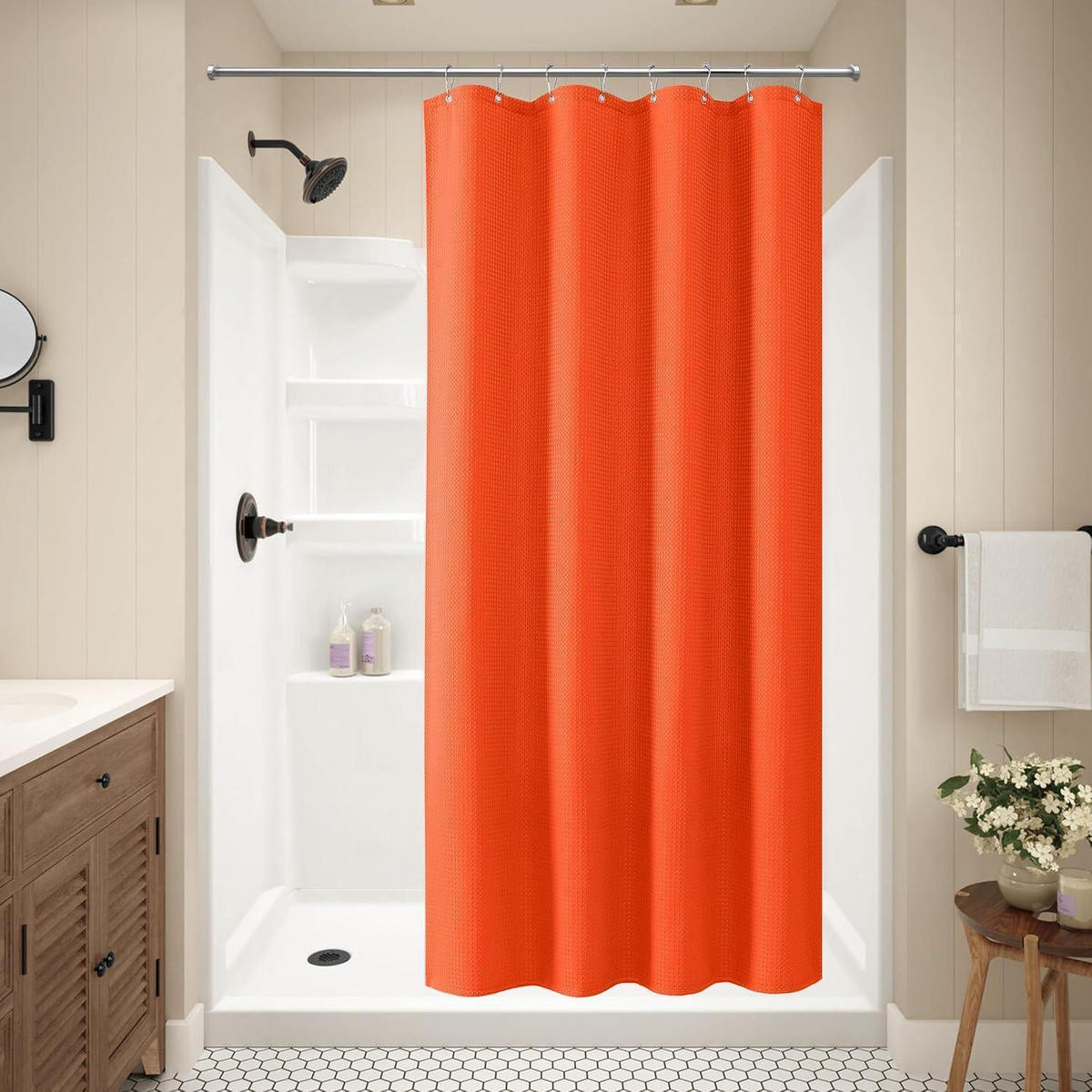 DUSCHVORHANG Waffelstoff Orange 122 x 182 cm - Orange, Textil (122/182cm)