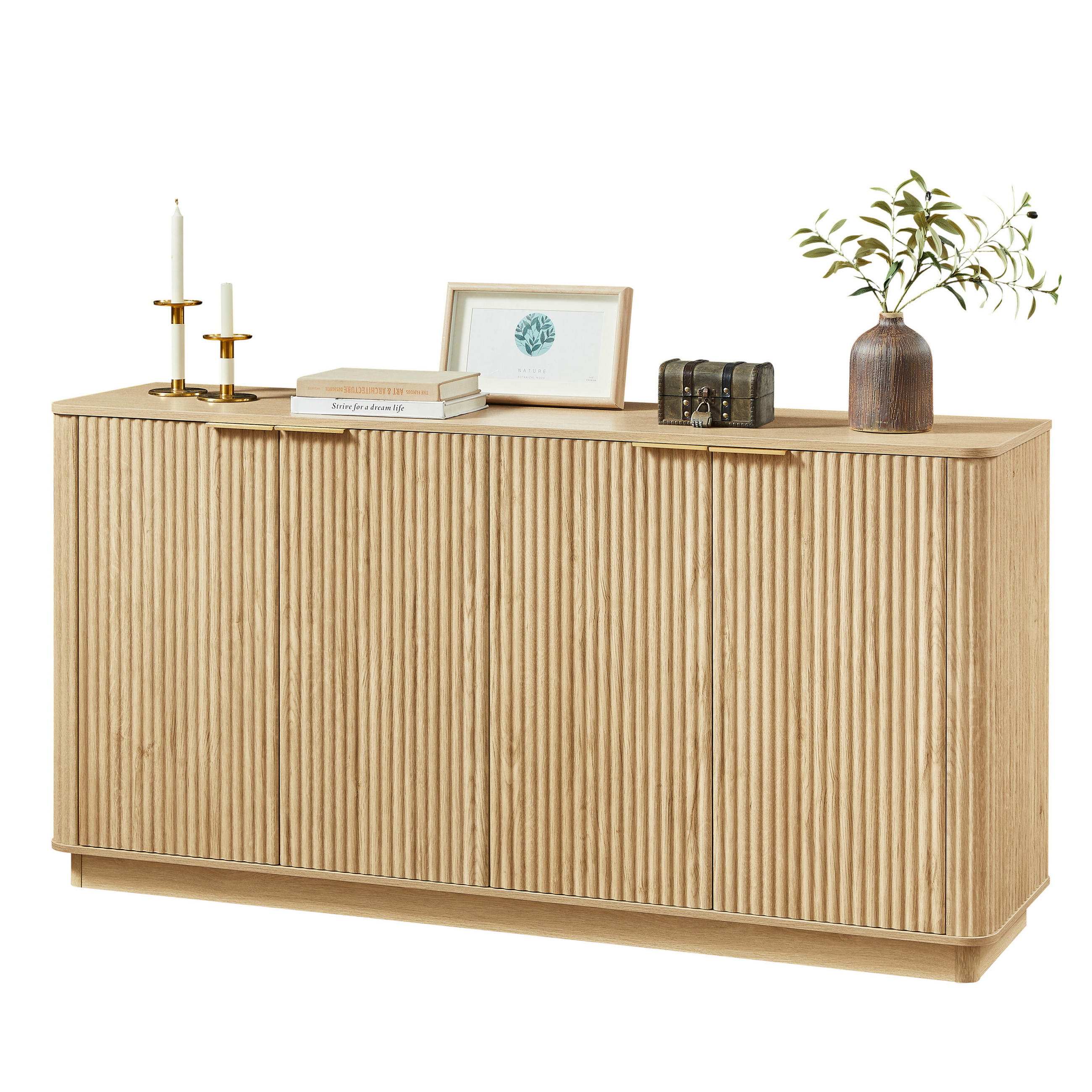 SIDEBOARD aus MDF 160x40x80 cm Eiche mit 4 Türen, Stauraum und Wellenfront - Eichefarben, Holzwerkstoff (160/80/40cm) - Modfu