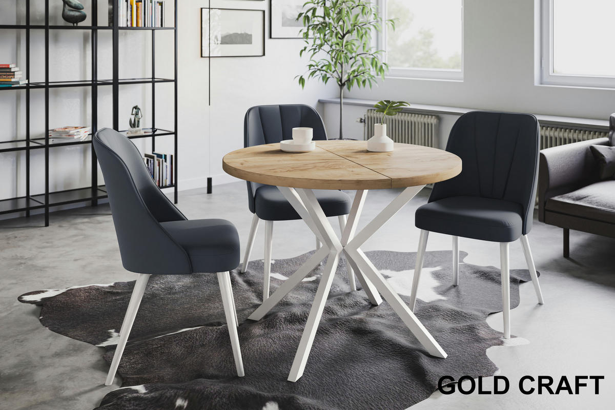 ESSZIMMERTISCH LOFT LITEN, ausziehbarer Tisch 120 cm/200 cm, Farbe: Braun, mit Metallbeinen in Farbe Weiß - Weiß/Braun, Holzwerkstoff (120/120/76cm) - Alpi-Möbel