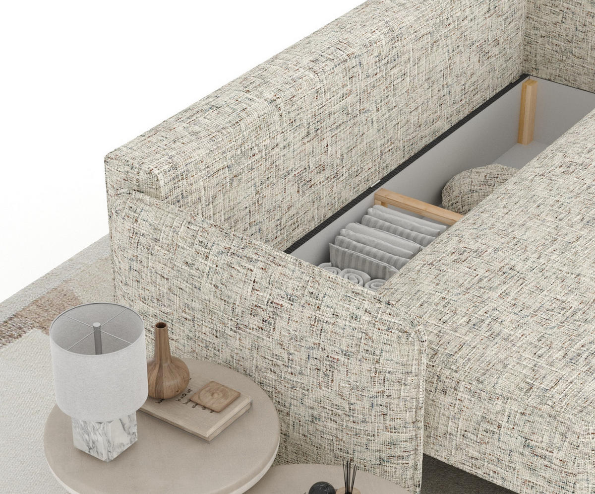 SCHLAFSOFA Mitsis Beige Webstoff - Beige/Schwarz, Holz/Holzwerkstoff (231/93/106cm) - Maison de Reve
