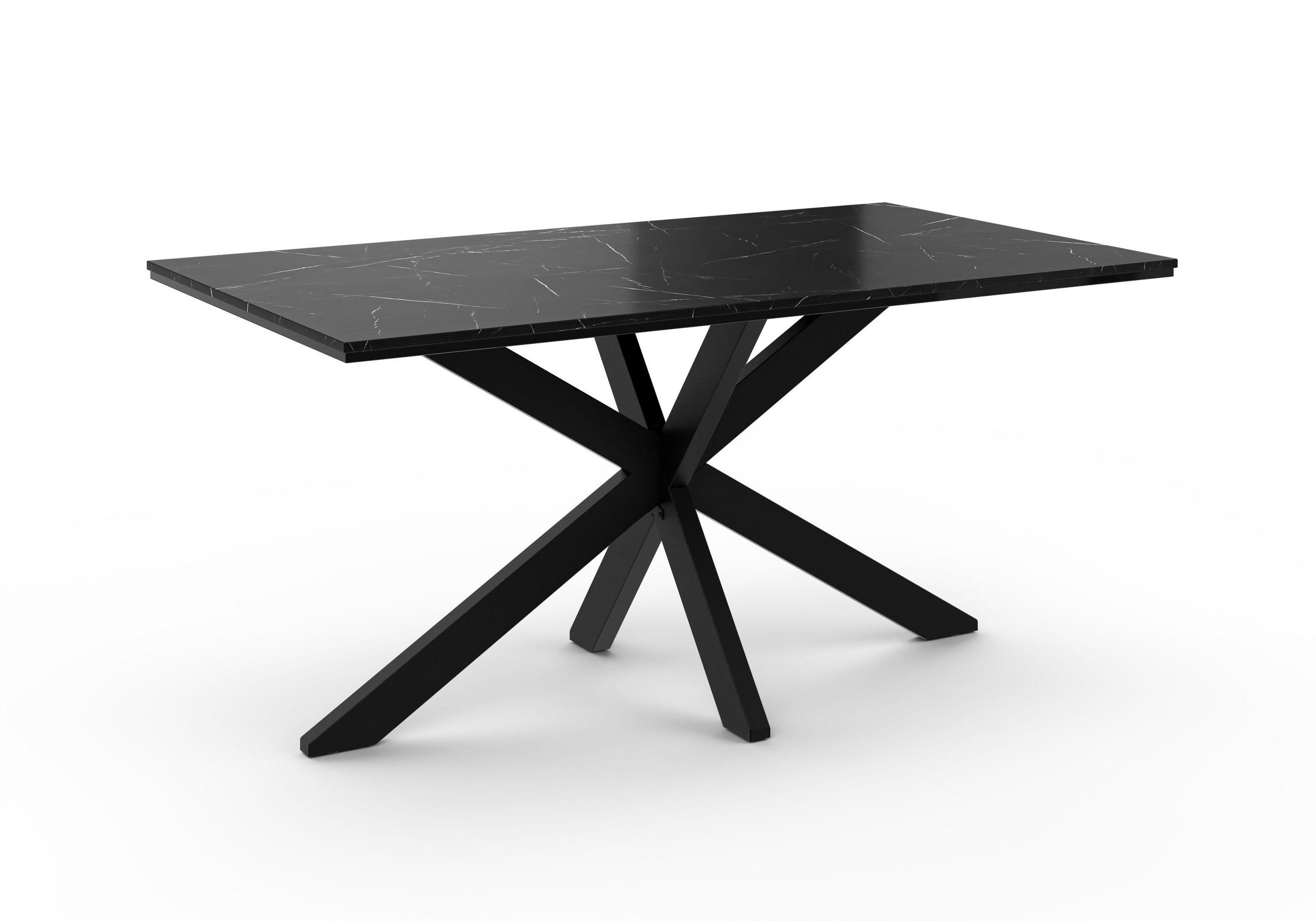 ESSTISCH 160 cm in Schwarzen Marmor-Optik - Schwarz Hochglanz, Metall (90/160/77cm) - Home Collective