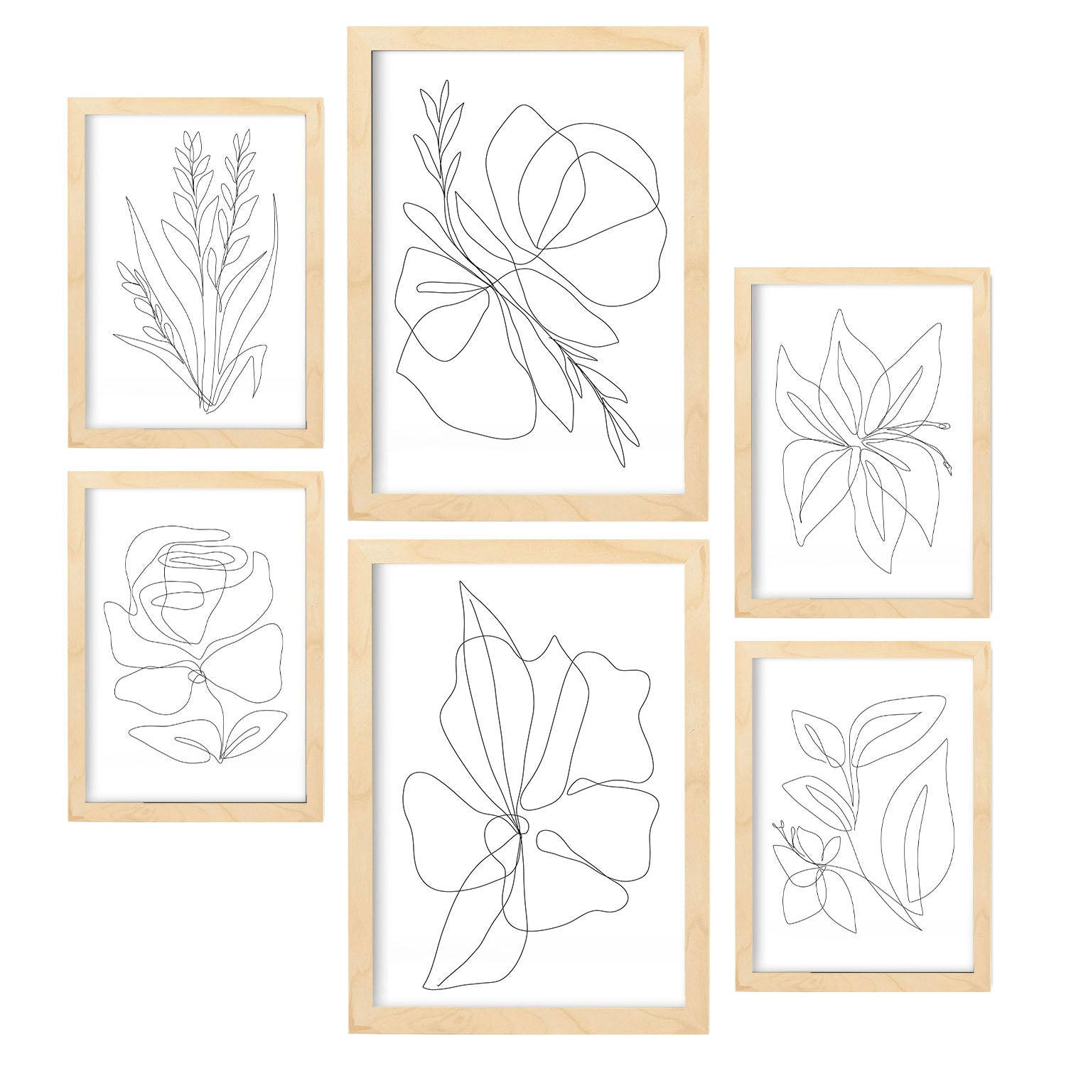 POSTER Set Mit 6 Blütenrahmen 1 In Blume Zusammenfassung Ästhetische Dekorative Gemälde Für Ihr Wohnzimmer Zuhause A3 & A4 Rahmen Aus Hellem Holz - Beige, Papier (29/3cm) - Nacnic