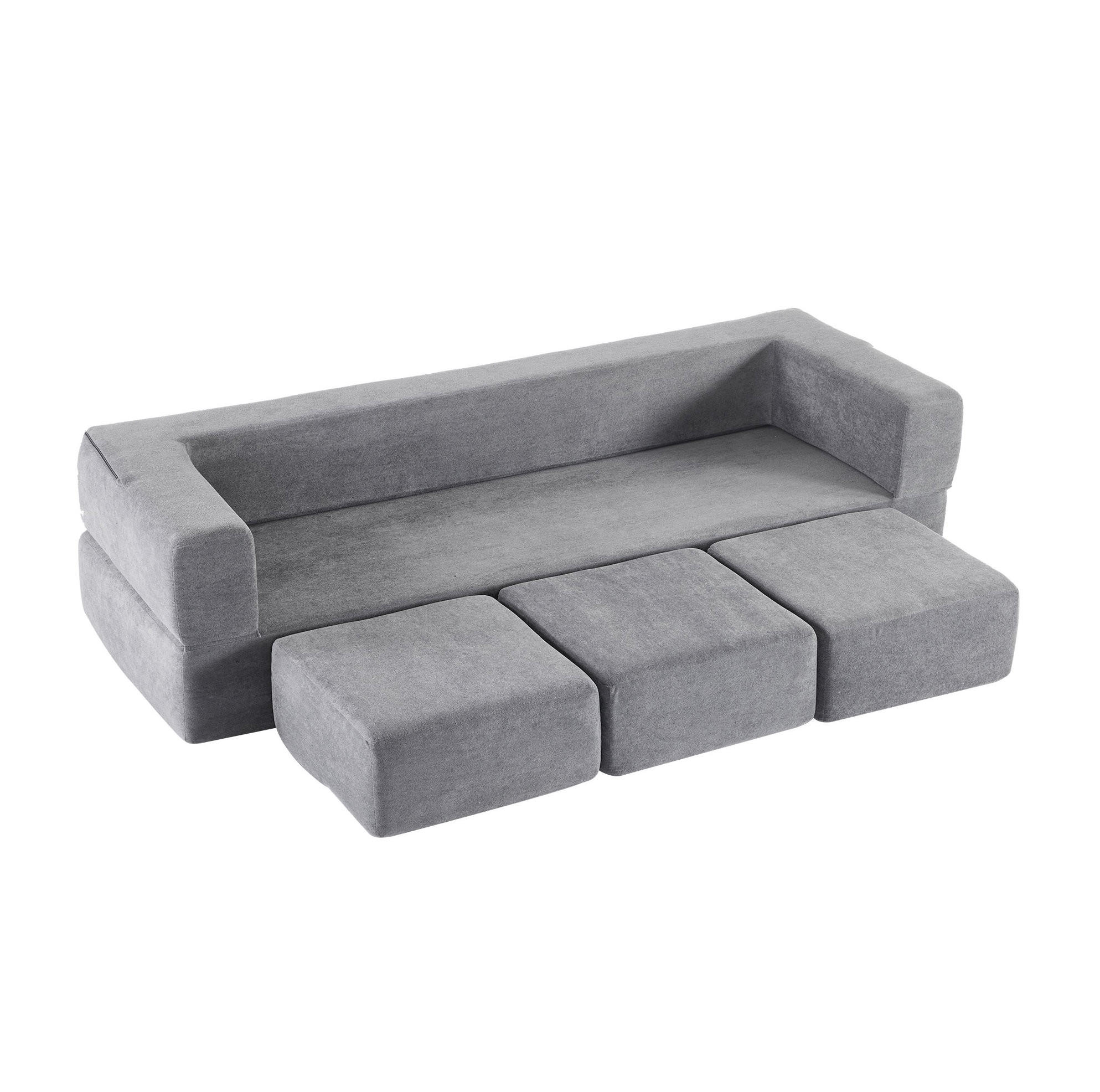 BODENSOFA modular als Schlafsofa Chenille Grau - Grau, Kunststoff (75.5/50/201cm) - Meubliv