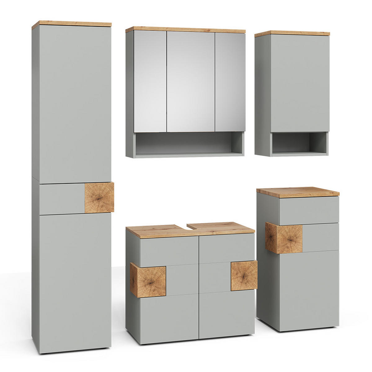 BADMÖBEL-SET Eden Grau/Artisan 5 Teile - Hellgrau/Grau, Holzwerkstoff (73/64/37cm) - Vicco