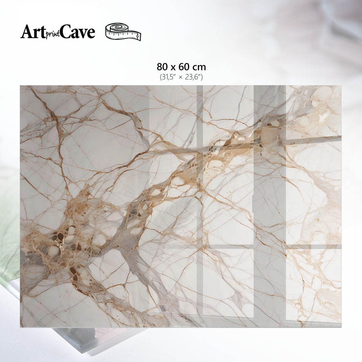 GLASPLATTE 80x60 cm – Marmoradern - Beige, Glas (0.4/80/60cm) - ArtPrintCave