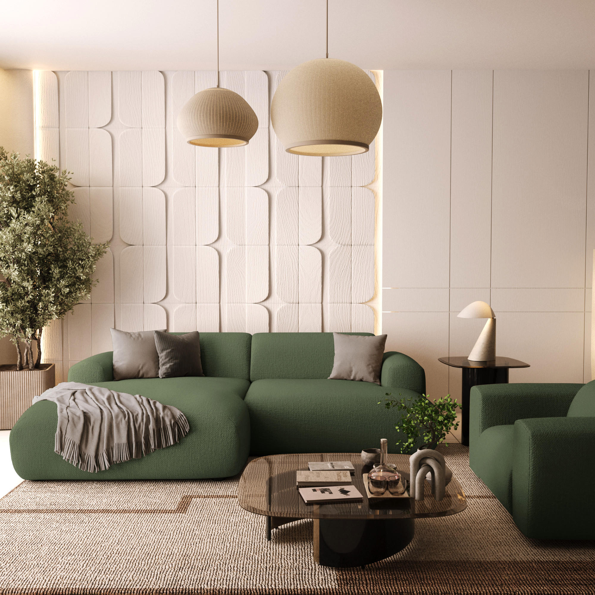 ECKSOFA LINKS Rastergewebe Olivgrün 266cm - Olivgrün, Textil (165/266cm) - Sia Home