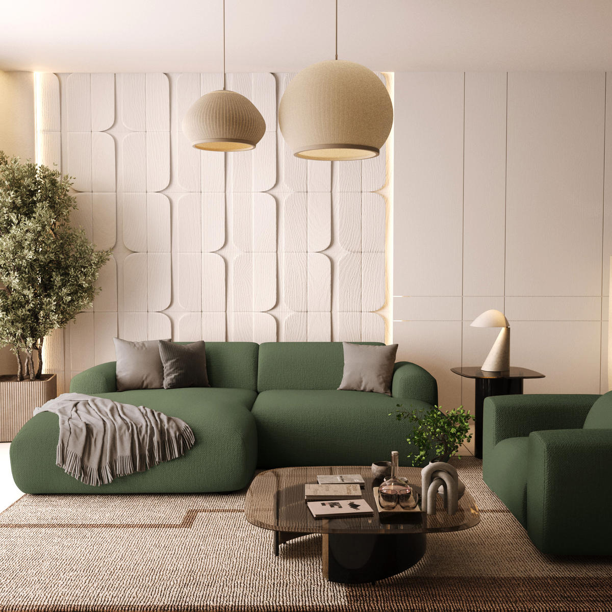 ECKSOFA LINKS Rastergewebe Olivgrün 266cm - Olivgrün, Textil (165/266cm) - Sia Home