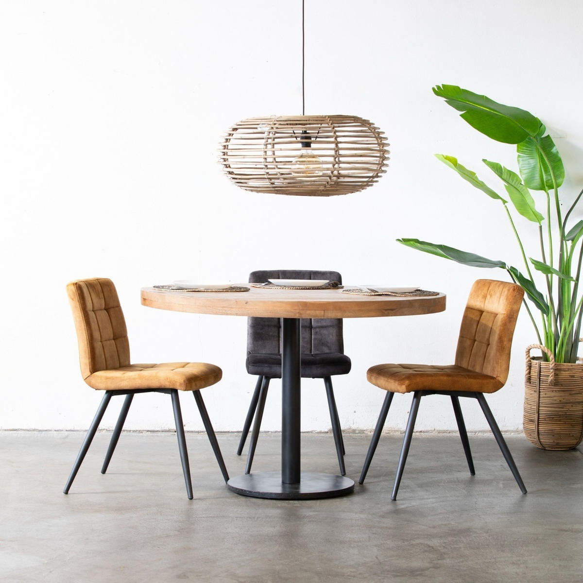 ESSTISCH rund aus Mangoholz 110cm, natürlich - Braun, Metall (110/110/78cm) - Giga Meubel