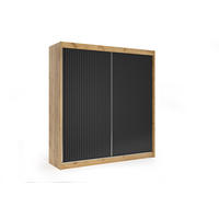 KLEIDERSCHRANK RYFLOX mit LED - 200 - Eichefarben|Schwarz - Eichefarben/Schwarz, Holzwerkstoff (200/215/61cm) - ALTDECOR