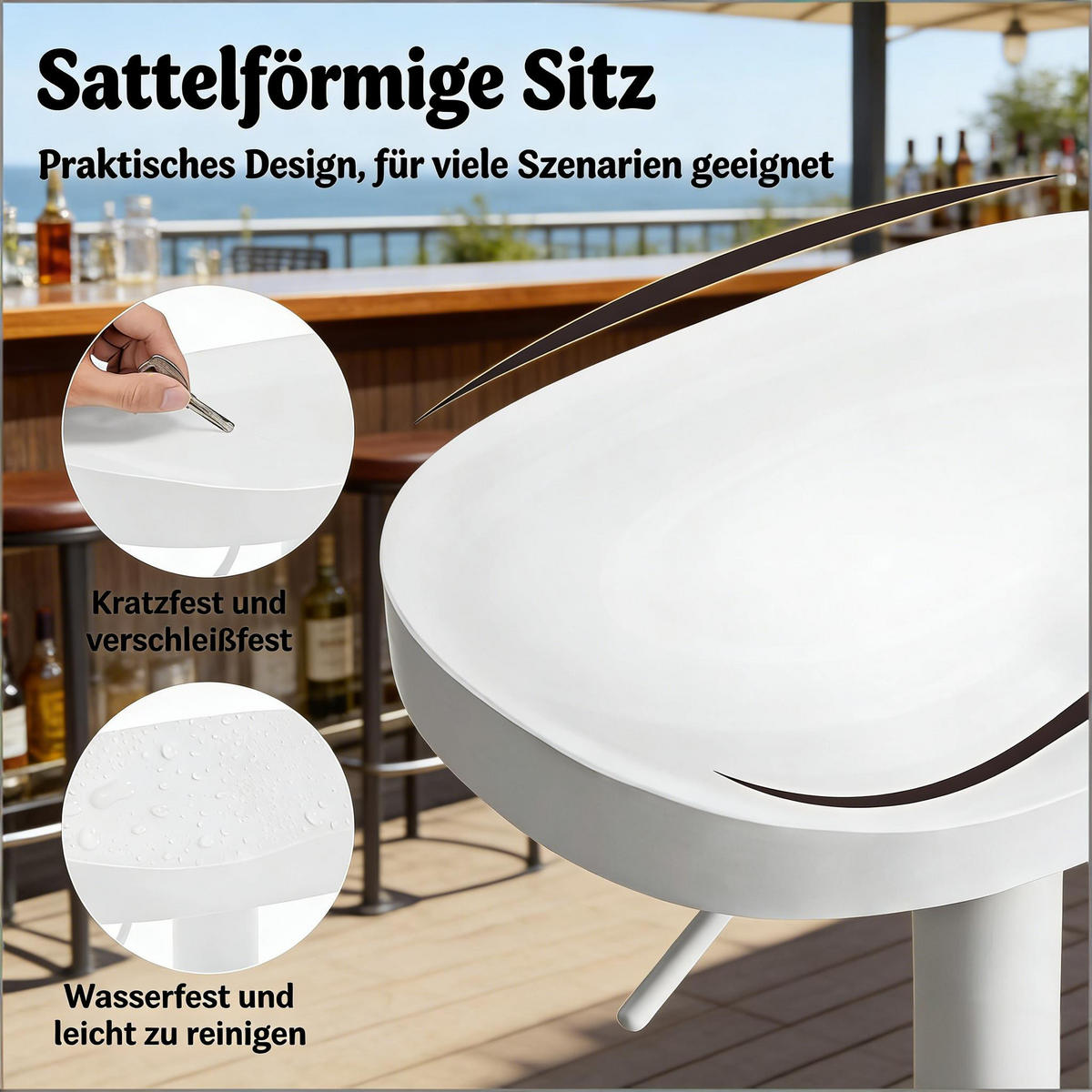 BARHOCKER 1er-Set Weiß Drehbar & Höhenverstellbar aus Massivholz - Weiß, Holz (41.5/81/31.5cm) - PANGIVO