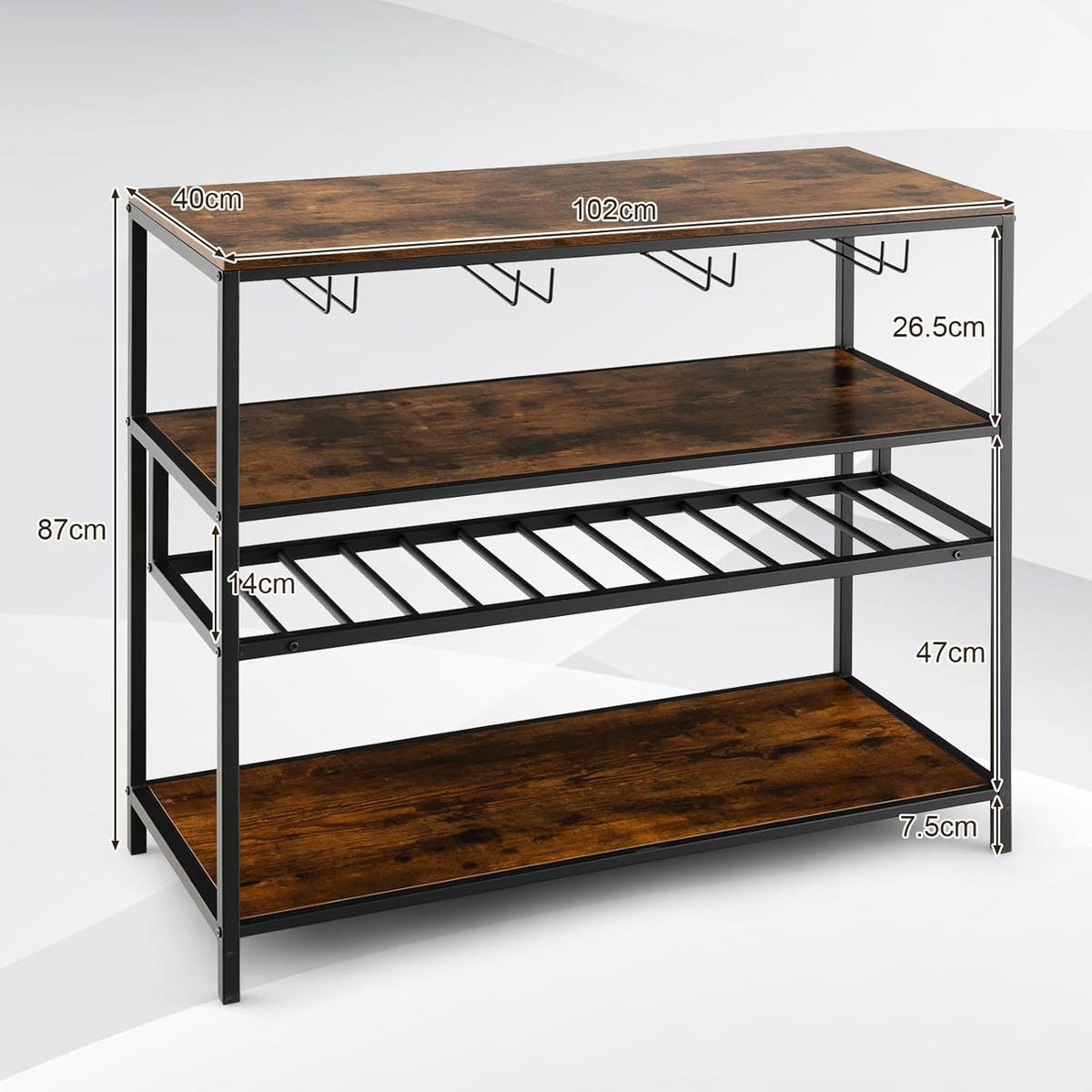 FLASCHENREGAL mit 4 Reihen Glashalter Vintage Eiche Dekor - Alteiche, Holz (102/87/40cm) - COSTWAY
