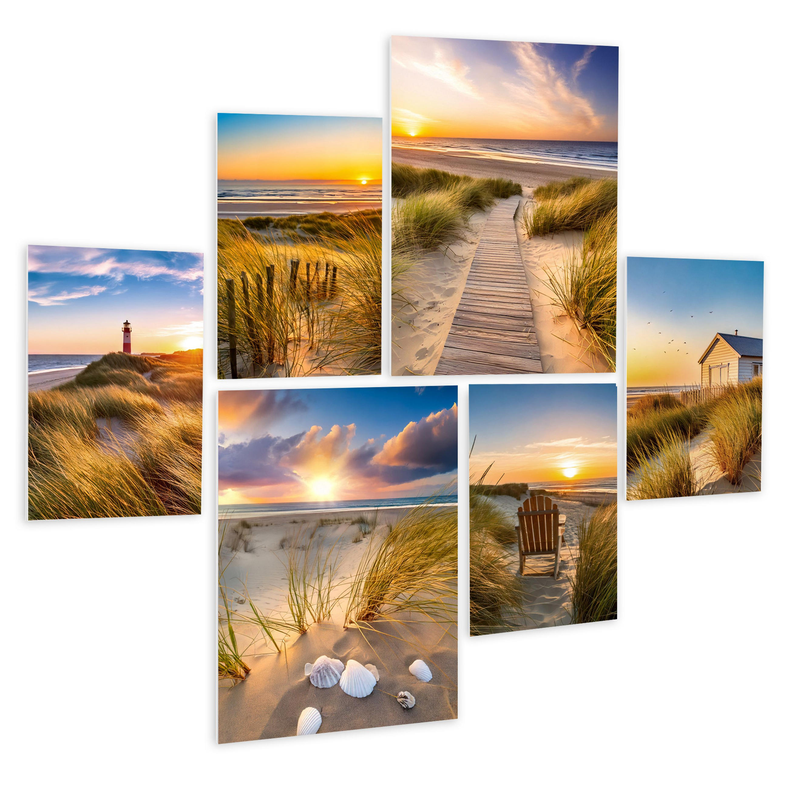 BILDERSET 6er-Set 30x40 cm + 20x30 cm Strand Sonnuntergang - Beige, Kunststoff (105/85cm) - artissimo