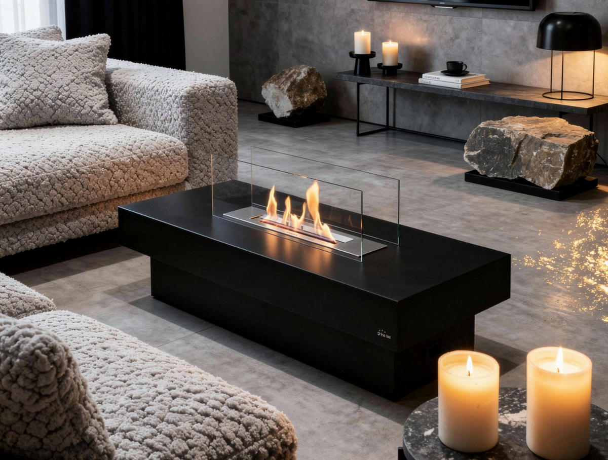 BIOETHANOL-KAMIN Schwarz Bodenmodell inklusive 3 L Brennblock - Schwarz, Metall (120/55/60cm) - Purline