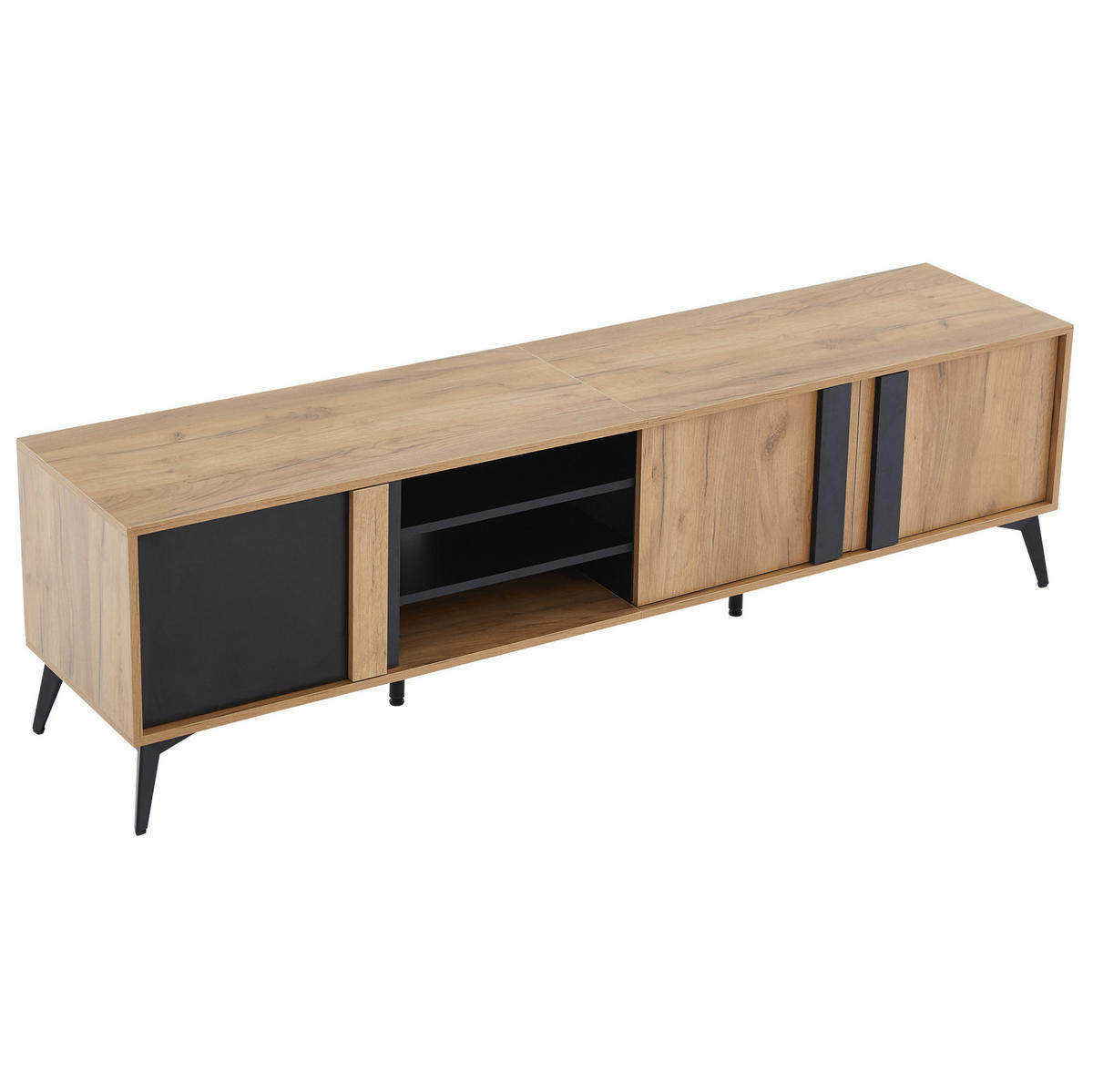 LOWBOARD 180/40/50 cm schwarz/braun aus Spanplatte und Eisen mit Kabelmanagement - Schwarz, Holzwerkstoff (40/50/180cm) - OKMYHOME