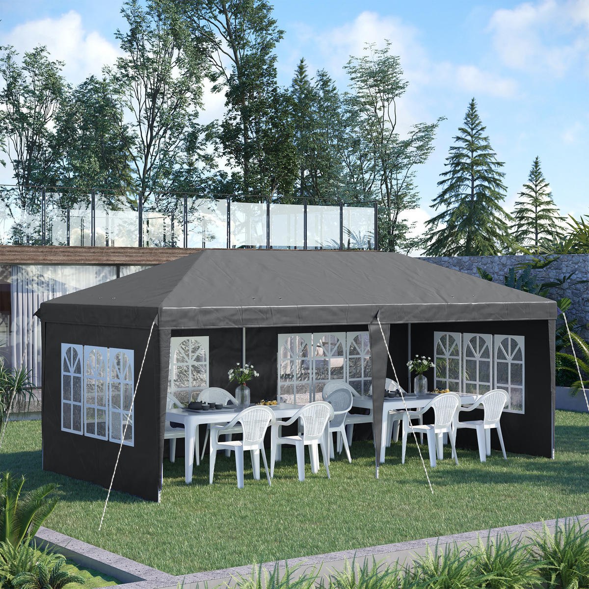 PAVILLON DE-13986 3/6 m, 3 Seiten abnehmbar Grau - Grau, Textil (295/270/585cm) - ComfortXL