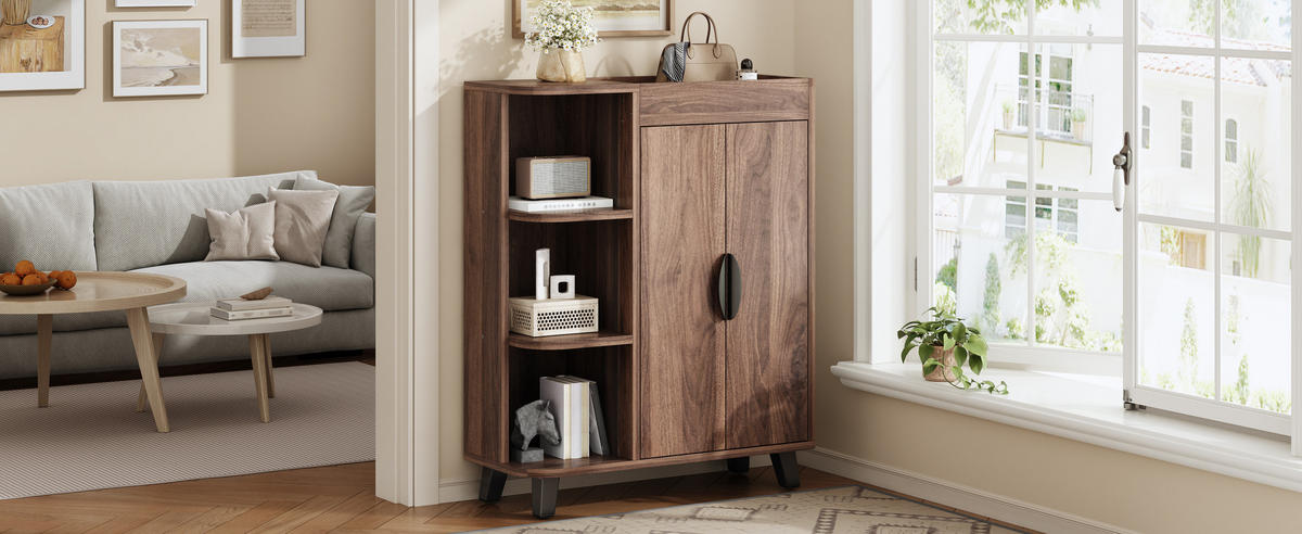 SCHUHSCHRANK schmal 2 Türen Holzoptik - Nussbaumfarben, Holzwerkstoff (80/99/32cm) - Fortuna Lai