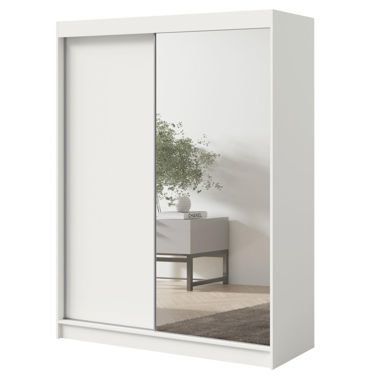 SCHWEBETÜRENSCHRANK mit Spiegel Fiore 2D1L 150 Weiß/Silber - Silberfarben/Weiß, Holzwerkstoff/Metall (150/200/60cm) - mzm24