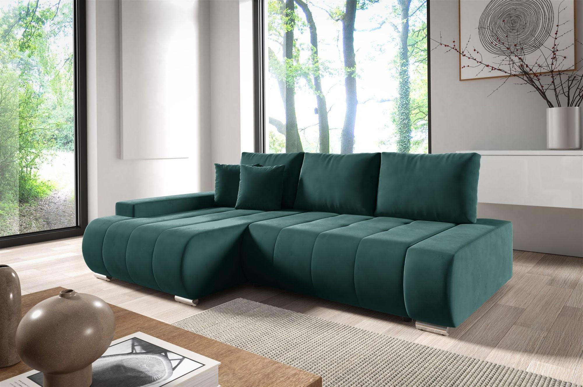 ECKSOFA Elmo - Grün, Holzwerkstoff/Textil (227/153cm) - Fun Möbel
