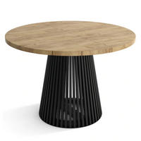 ESSZIMMERTISCH DUSTO, ausziehbarer Tisch Durchmesser:100 cm bis 200 cm, Wohnzimmertisch Farbe: CRAFT, mit Holzbeinen in Farbe Schwarz - Schwarz/Braun, Holzwerkstoff (100/100/79cm) - Sepro Meble
