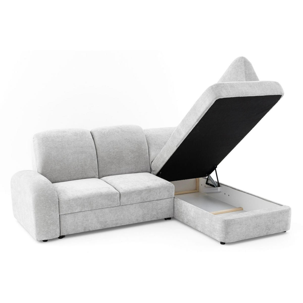 ECKSOFA VIBE L Rechts mit Schlaffunktion 129x205 Chenille Hellgrau - Hellgrau/Schwarz, Holz/Kunststoff (250/186cm) - Muffo