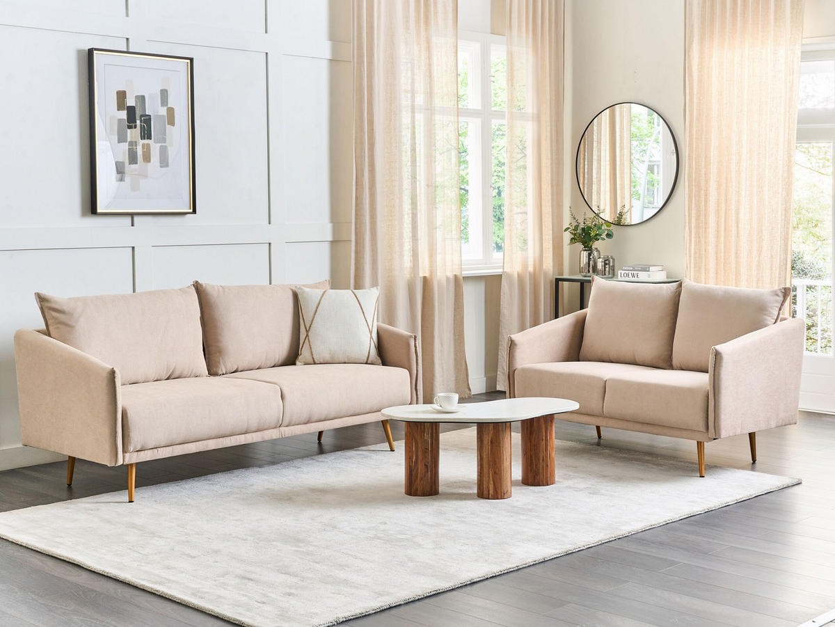 5-SITZER-SOFA SET Samtstoff beige mit goldenen Beinen Maura - Beige/Goldfarben, Textil (78/78/185cm) - Beliani