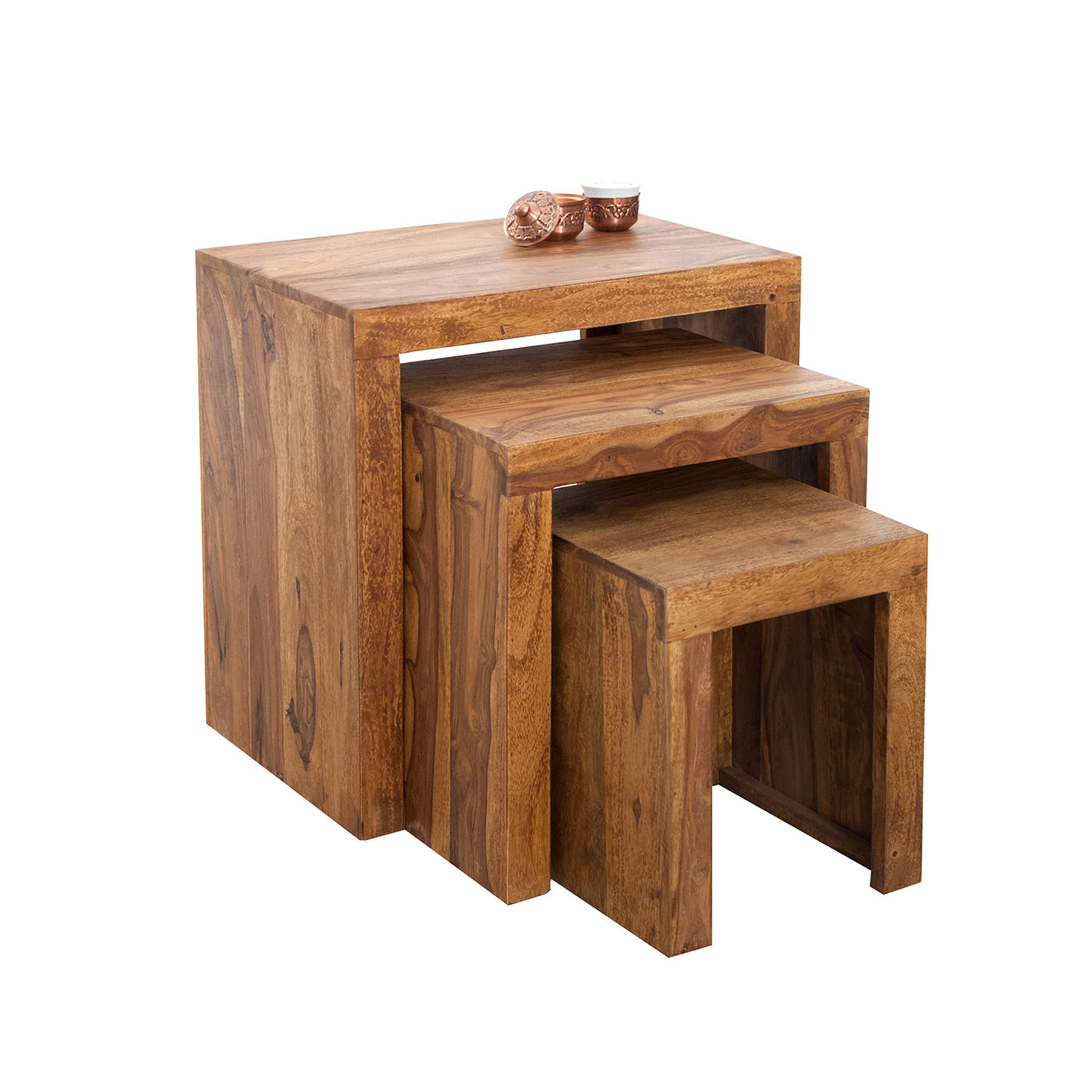 BEISTELLTISCH MAKASSAR Sheesham Natur 45 cm 3er Set - Braun, Holz (30/45/45cm) - riess-ambiente
