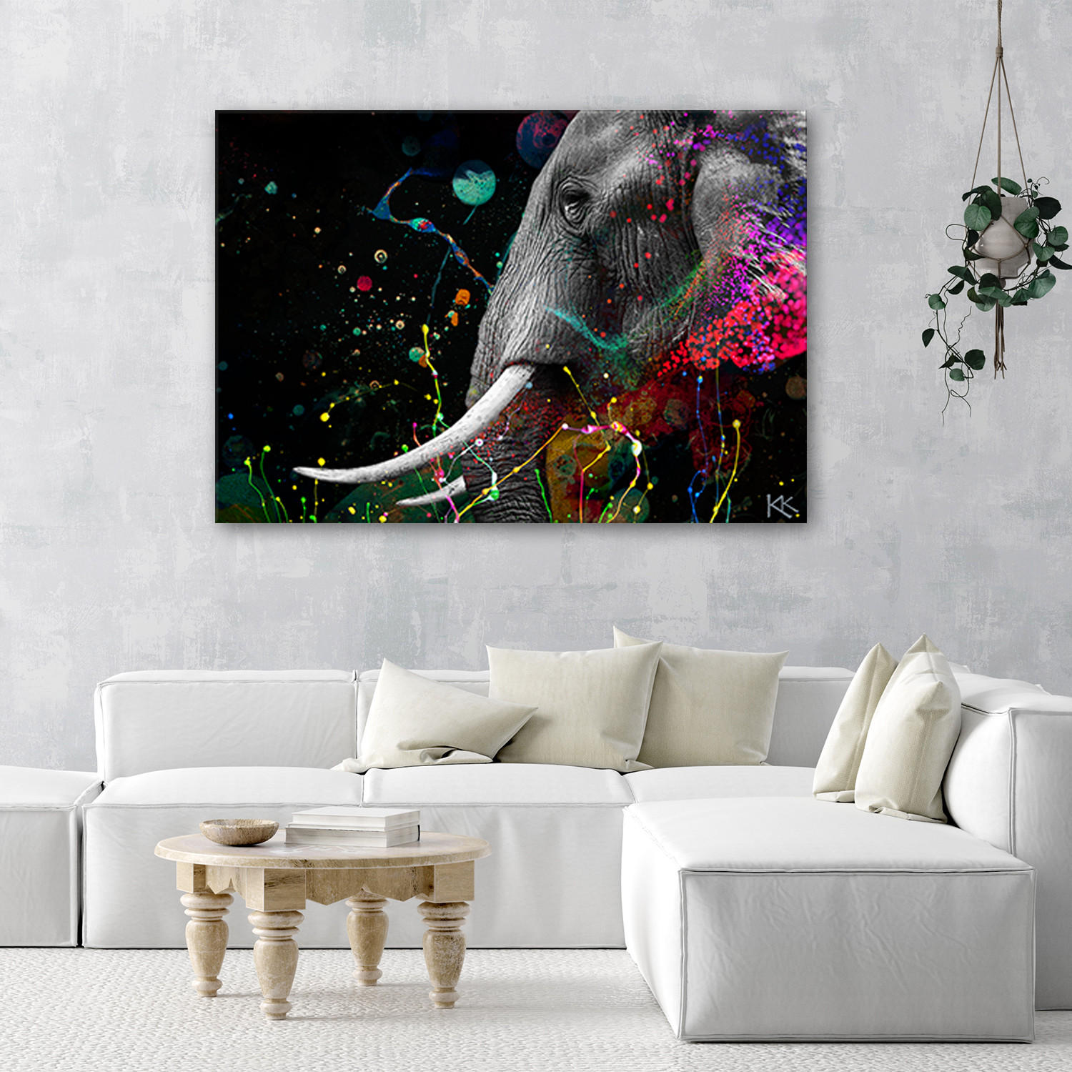 WANDBILD afrikanische elefant abstraktion - Multicolor, Textil (60/40cm) - Feeby
