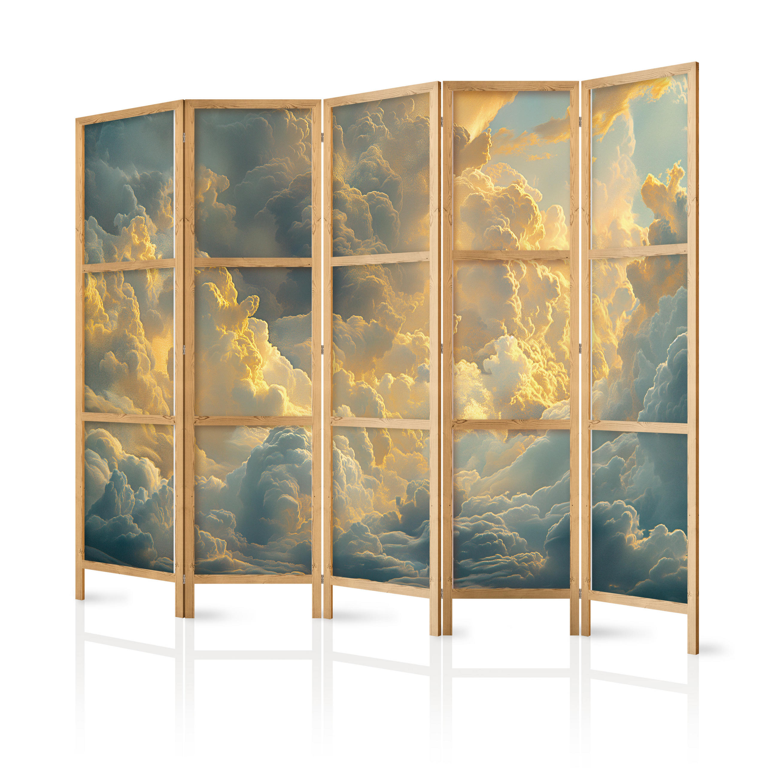 PARAVENT Japanischer 5-tlg 225x172 cm Himmel Wolken 3D - Gelb, Holz/Textil (225/172/3cm) - Muralo
