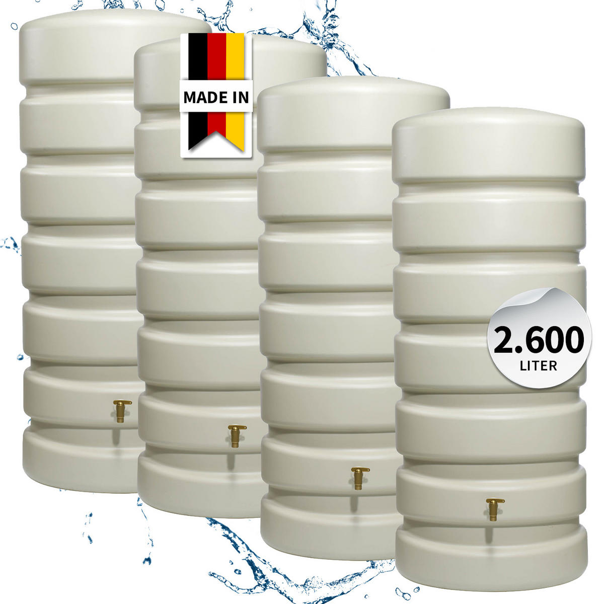 WANDTANK-SET 2600 L sandbeige 4 x 650 L inkl. Verbindungsset - Beige, Kunststoff (350/192/60cm) - 4rain
