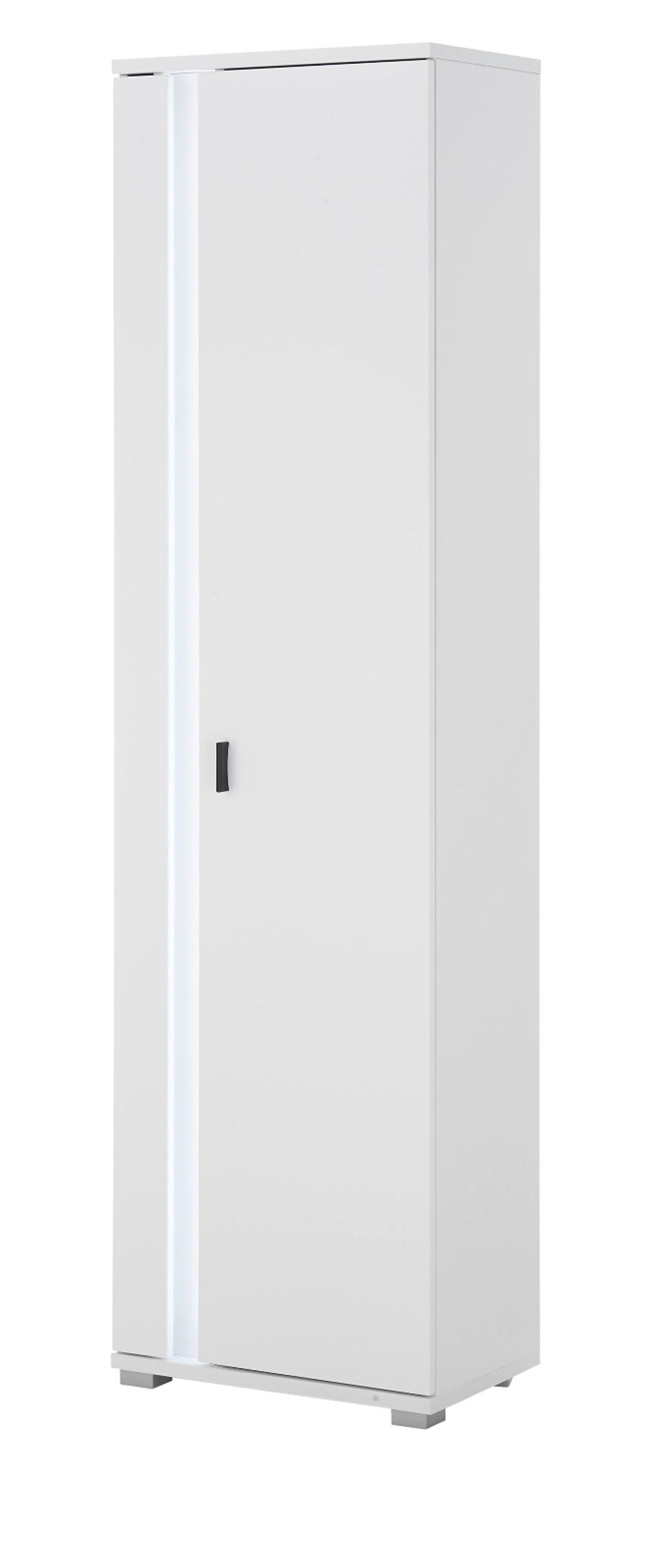 STAURAUMSCHRANK weiß matt, Mehrzweckschrank inklusive Frontbeleuchtung 55 x 200 cm - Weiß, Holzwerkstoff (55/200/35cm) - Furn.Design