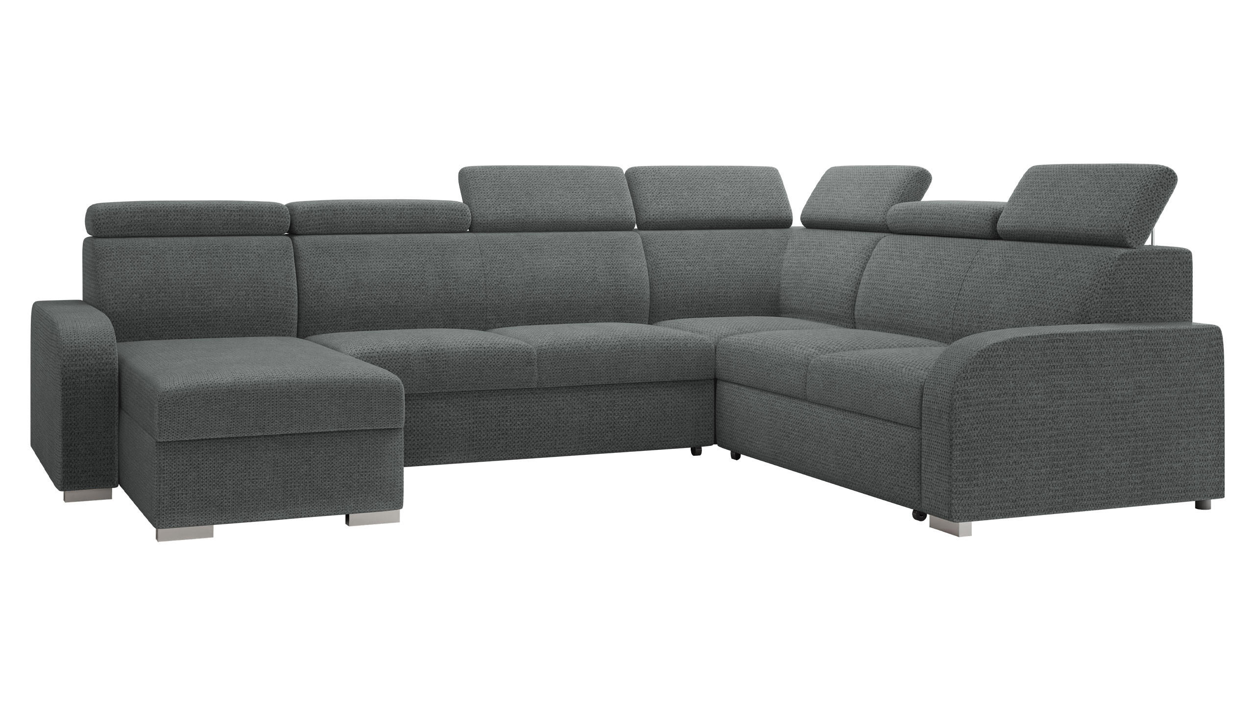 WOHNLANDSCHAFT Oslo 2rR2pLC - Dunkelgrau/Silberfarben, Holz/Kunststoff (315/85/250cm) - MIRJAN24